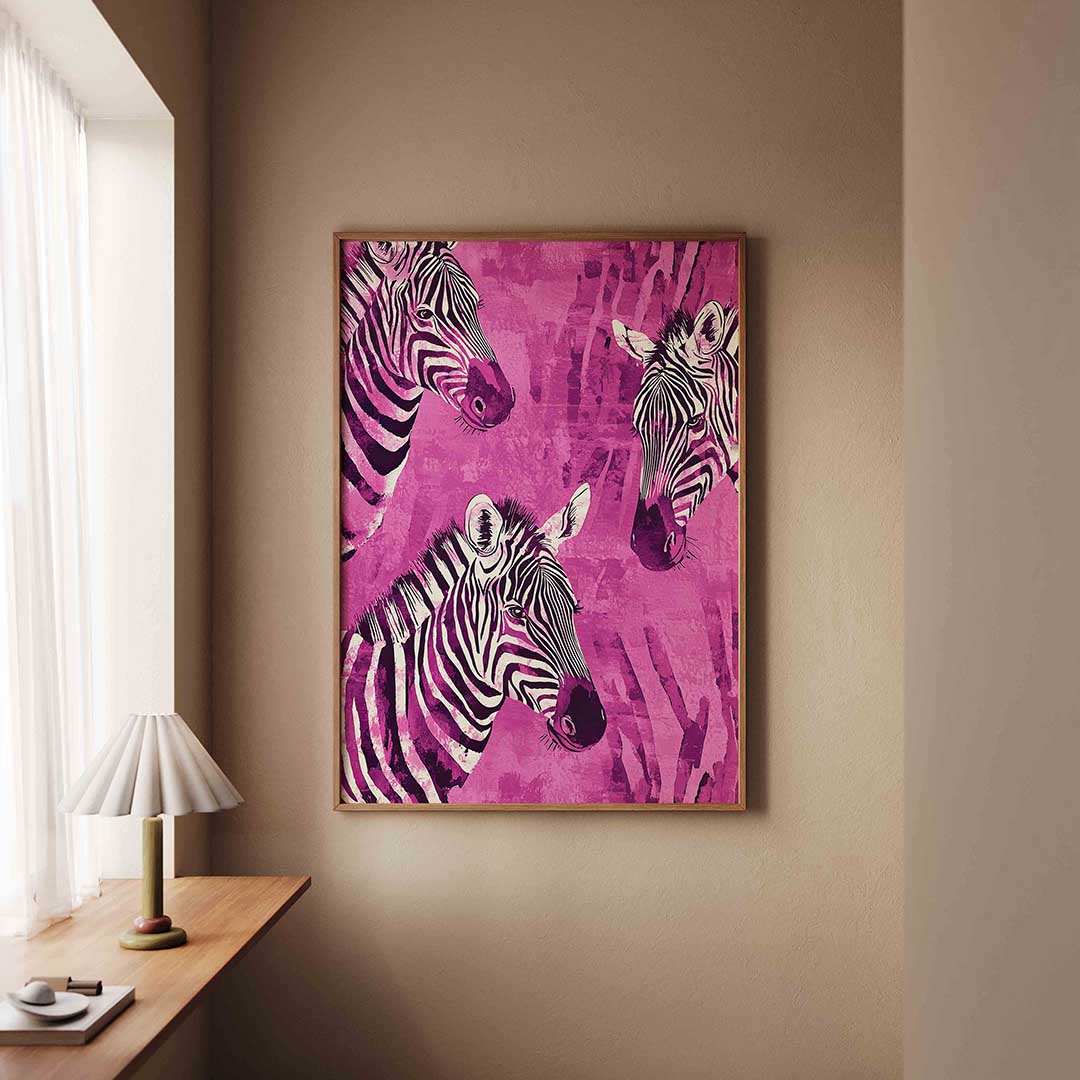 Zebra's op roze Poster