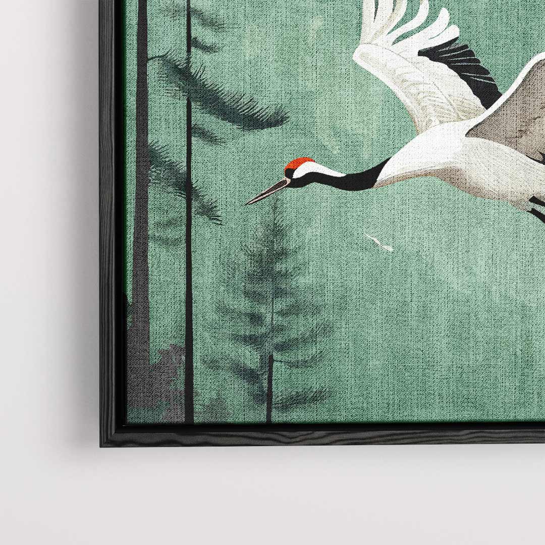 Flying Cranes in Mountain Landscape Artwork