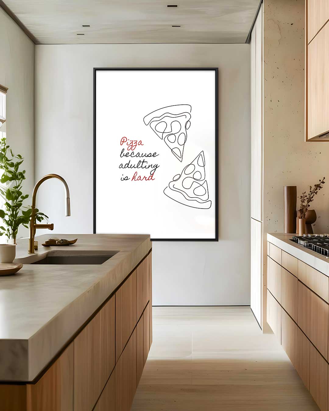 Pizza & Adulting Quote Poster Kunstwerk-canvas-dibond-plexiglas-wanddecoratie-WallArtistic