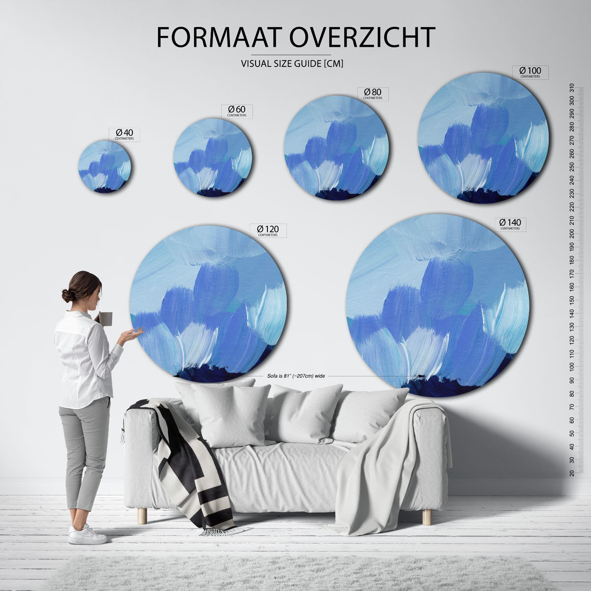 Blauwe penseelstreken Muurcirkel