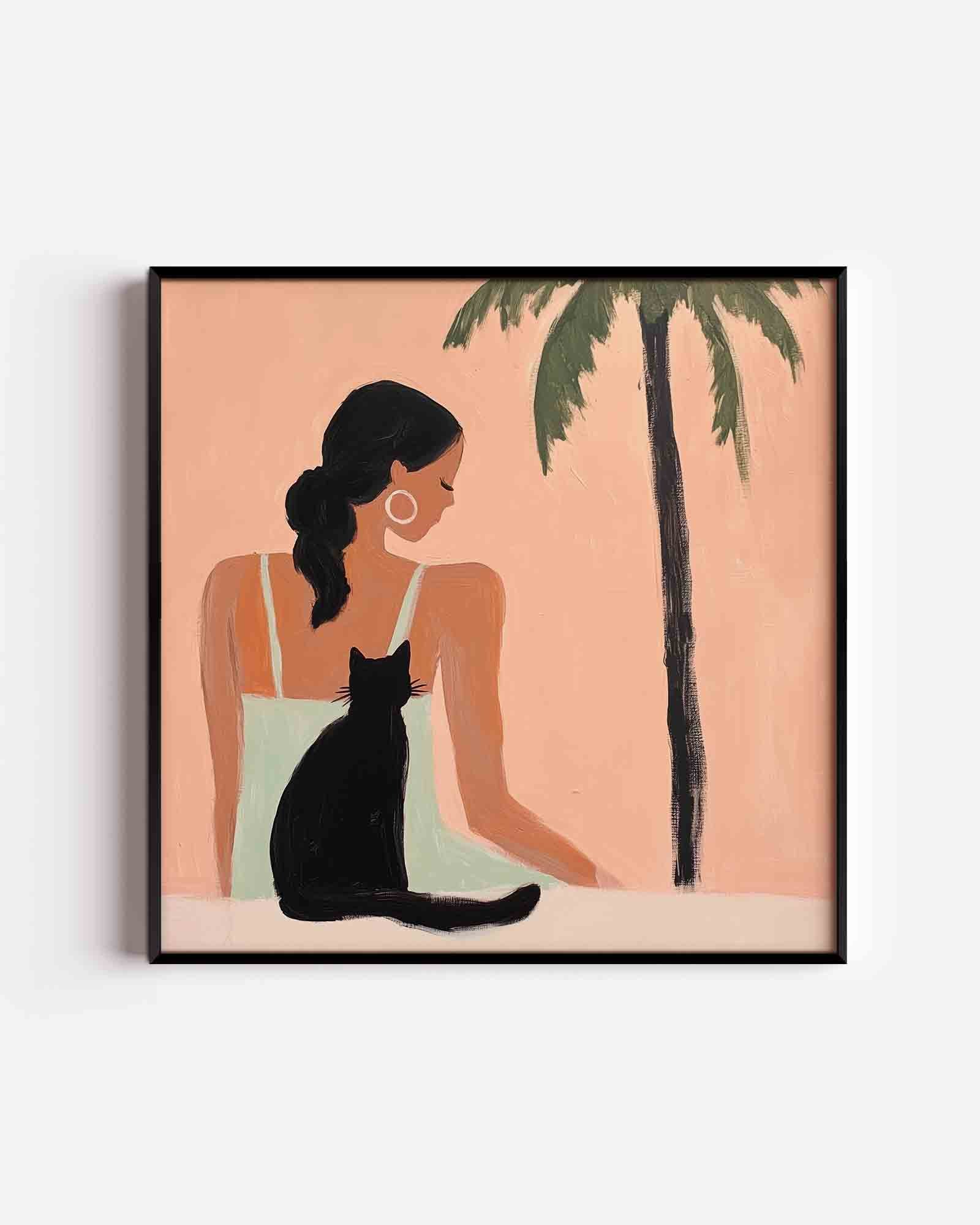 Vrouw met kat en palm Poster