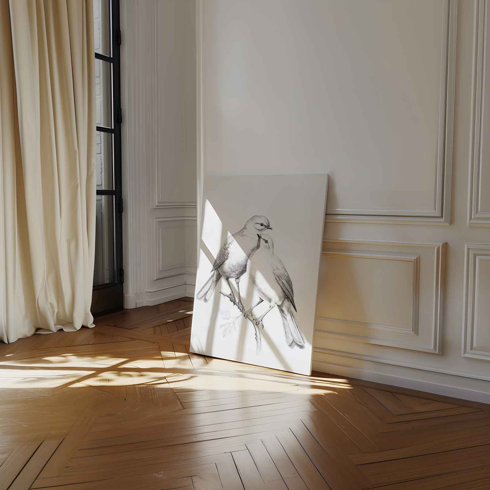 Zachte Vogelliefde Kunstwerk-canvas-dibond-plexiglas-wanddecoratie-WallArtistic