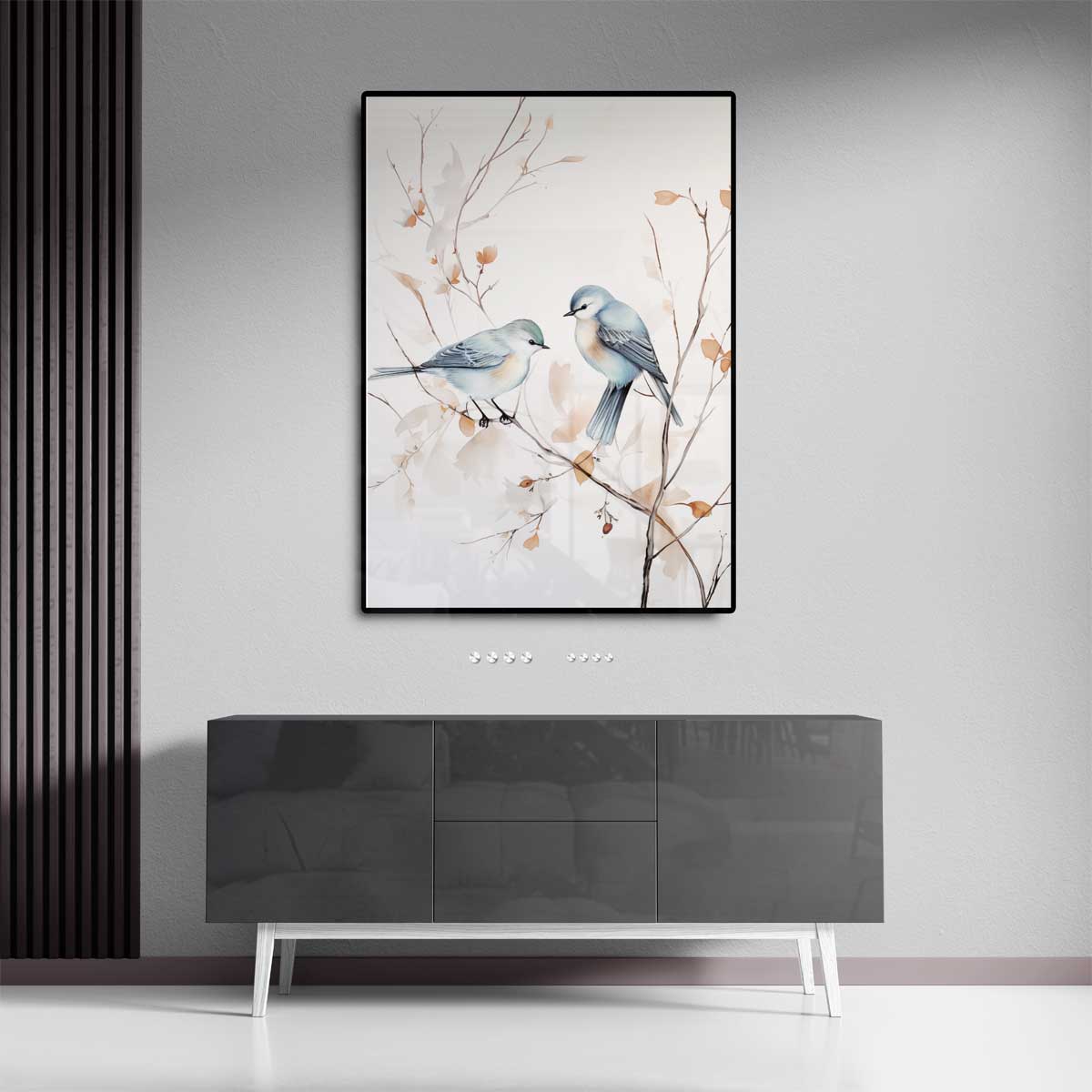 Vrolijke Vogels op Tak Kunstwerk-canvas-dibond-plexiglas-wanddecoratie-WallArtistic