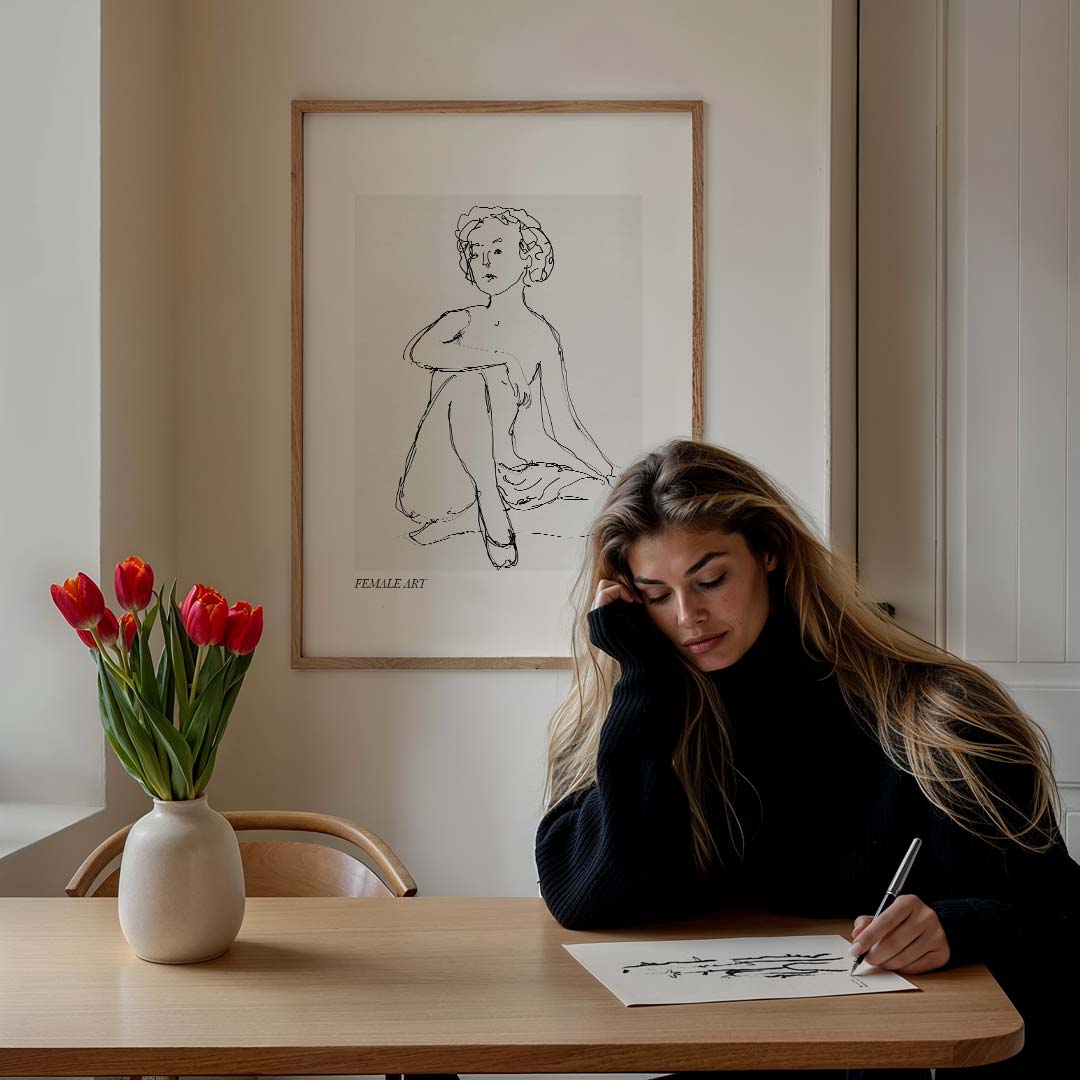 Elegante Lijntekening Vrouw Poster-WallArtistic