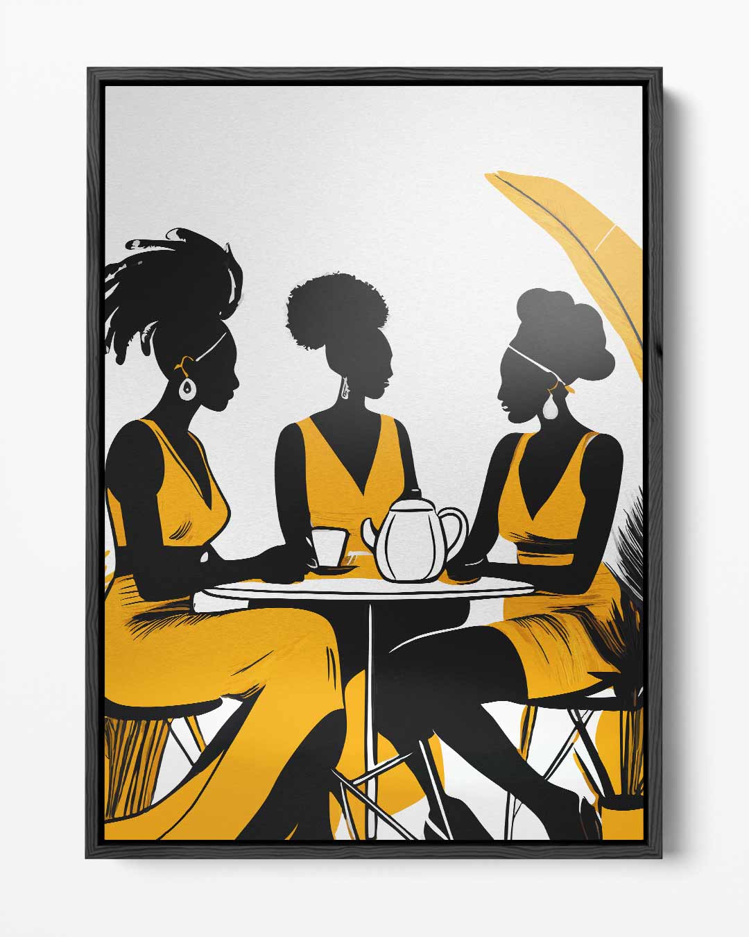 Koffietijd Vrouwen Silhouet Kunstwerk-canvas-dibond-plexiglas-wanddecoratie-WallArtistic