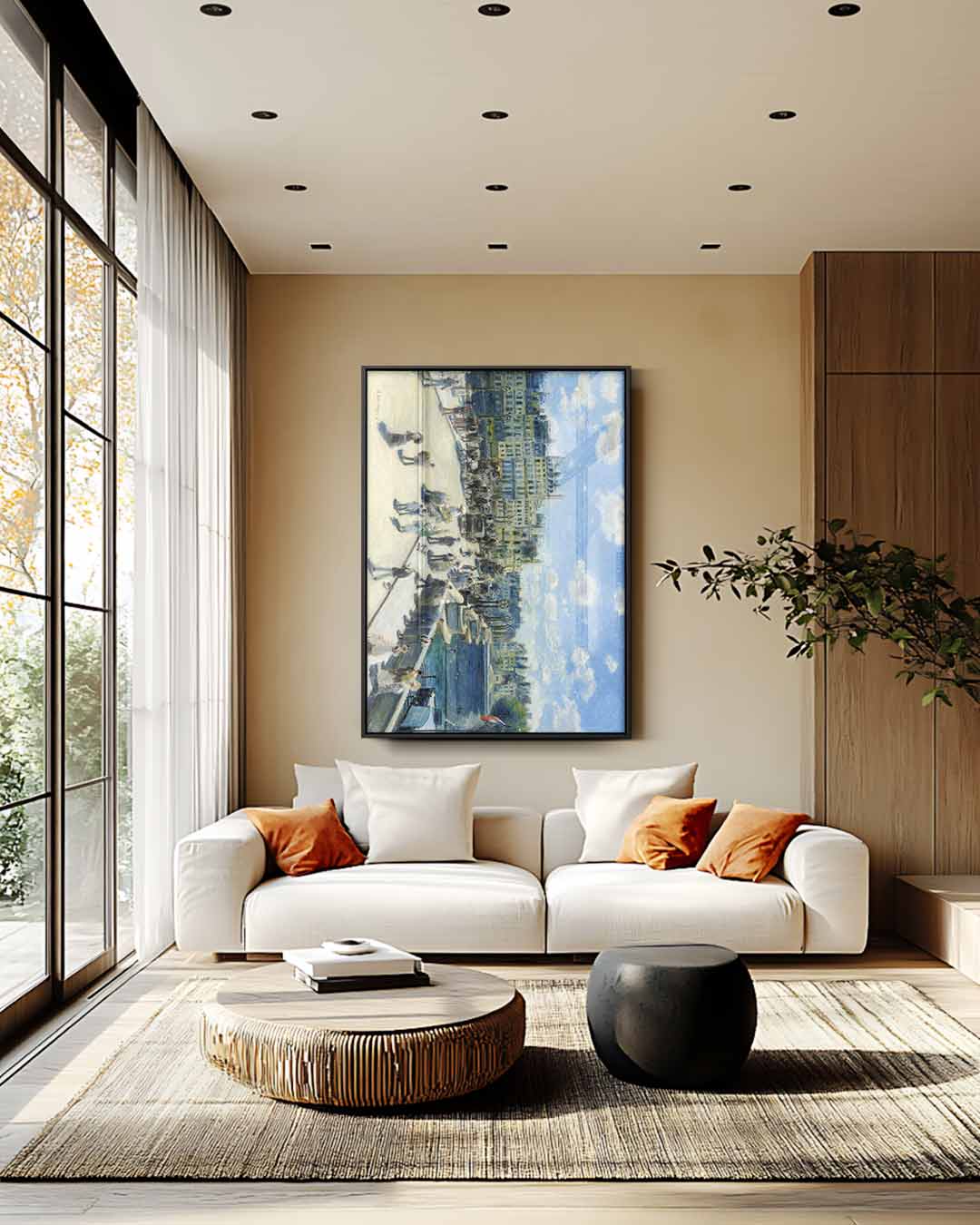 Impressionistische Stadsscène met Blauwe Hemel Kunstwerk-canvas-dibond-plexiglas-wanddecoratie-WallArtistic