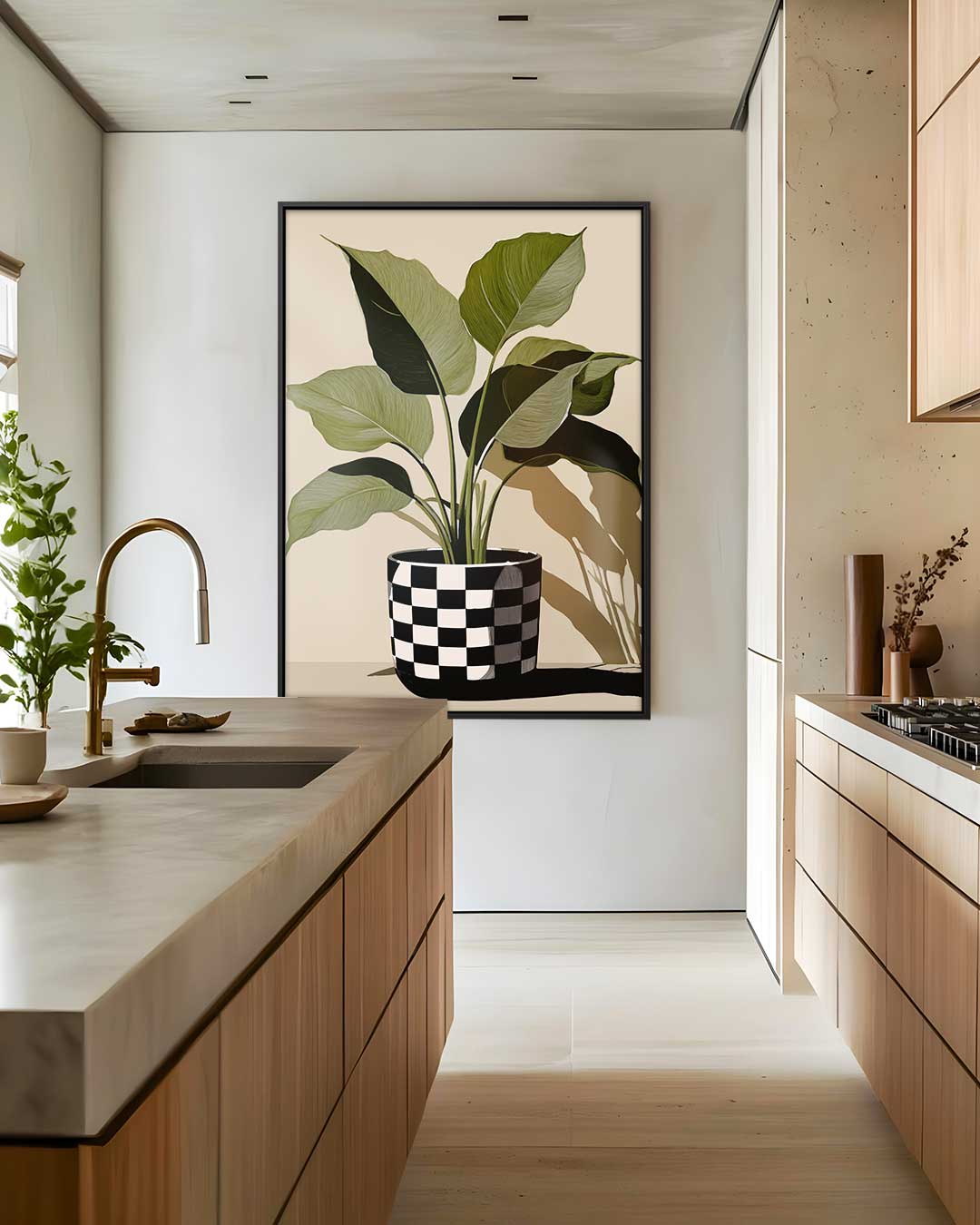 Checkered Plant Pot Art Kunstwerk-canvas-dibond-plexiglas-wanddecoratie-WallArtistic