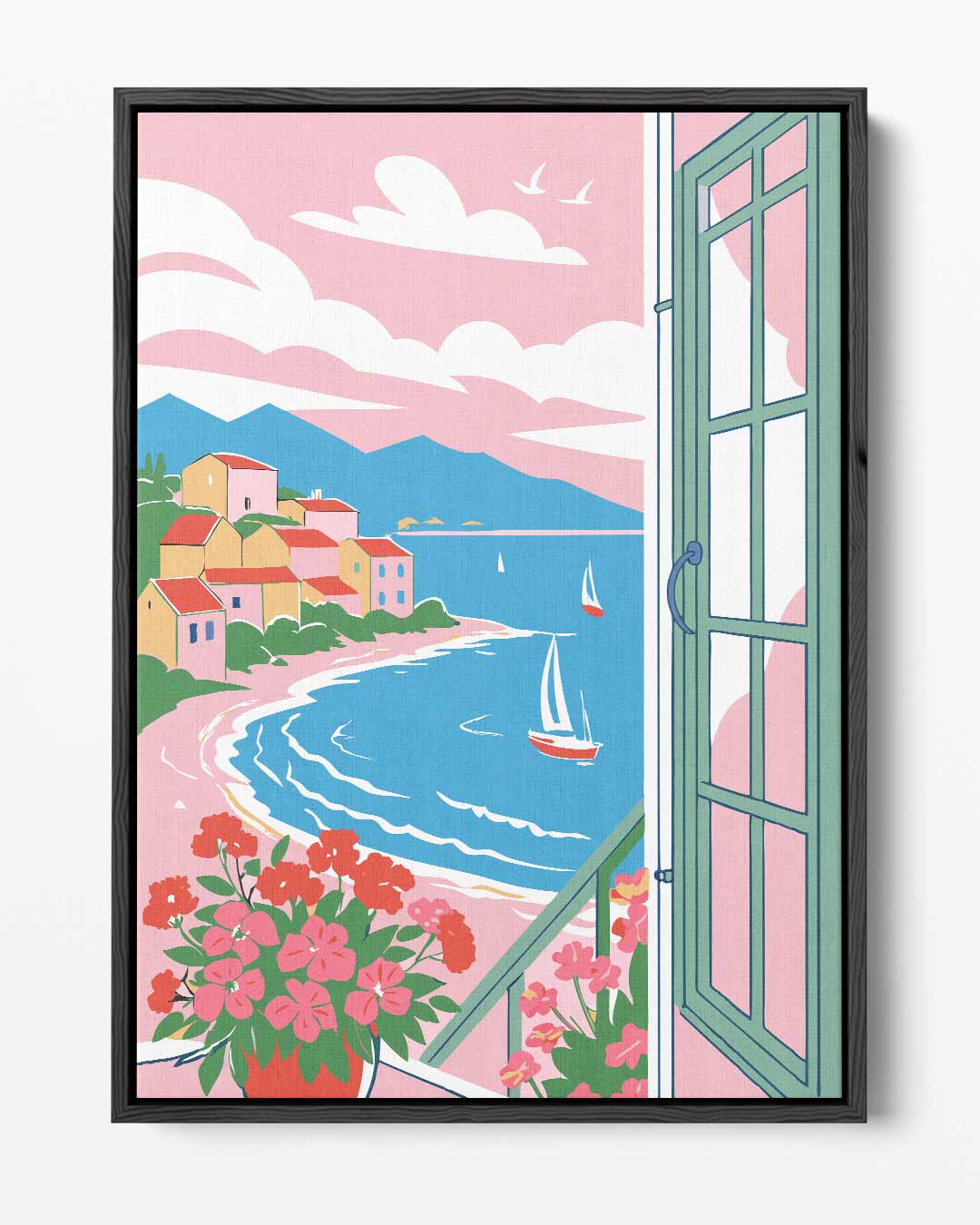 Zonnige Baai met Zeilboten Kunstwerk-canvas-dibond-plexiglas-wanddecoratie-WallArtistic