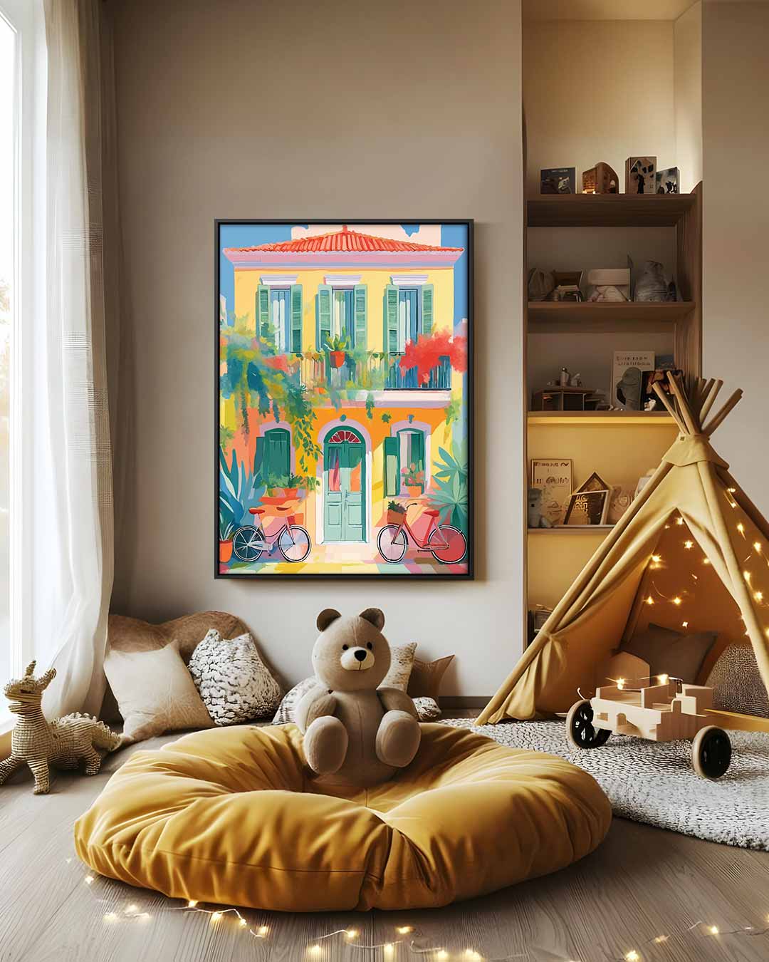 Zonnige Mediterrane Gevel Kunstwerk-canvas-dibond-plexiglas-wanddecoratie-WallArtistic