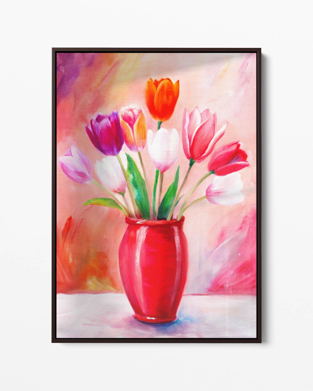 Vrolijke Tulpen in Rode Vaas Kunstwerk-canvas-dibond-plexiglas-wanddecoratie-WallArtistic