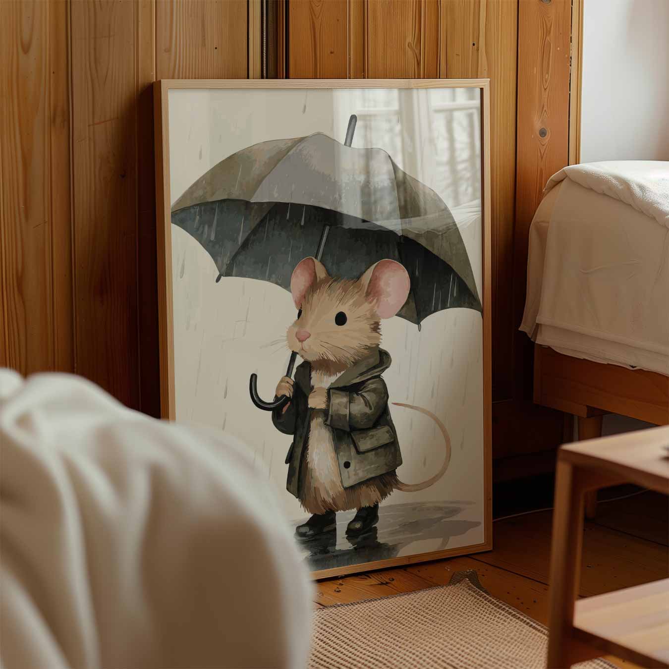 Schattige Muis in de Regen Poster