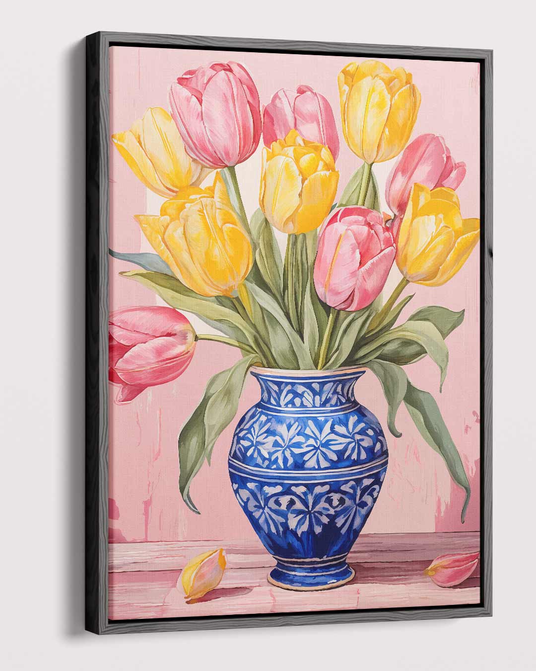 Stralende Tulpen in Blauwe Vaas Kunstwerk-canvas-dibond-plexiglas-wanddecoratie-WallArtistic