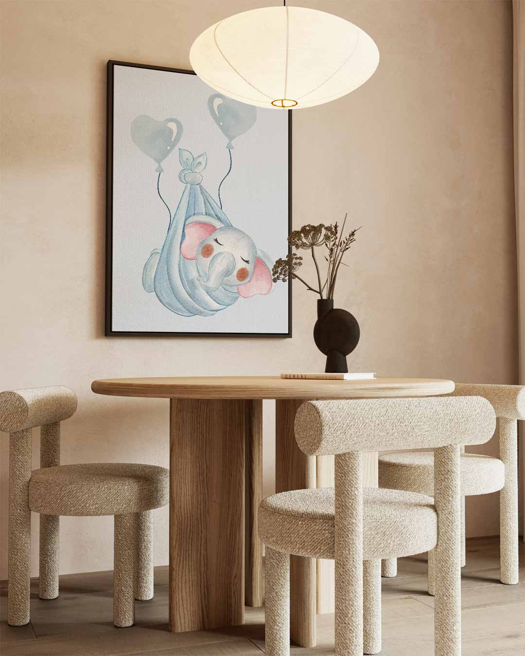 Dromerige Olifant met Ballonnen Kunstwerk-canvas-dibond-plexiglas-wanddecoratie-WallArtistic