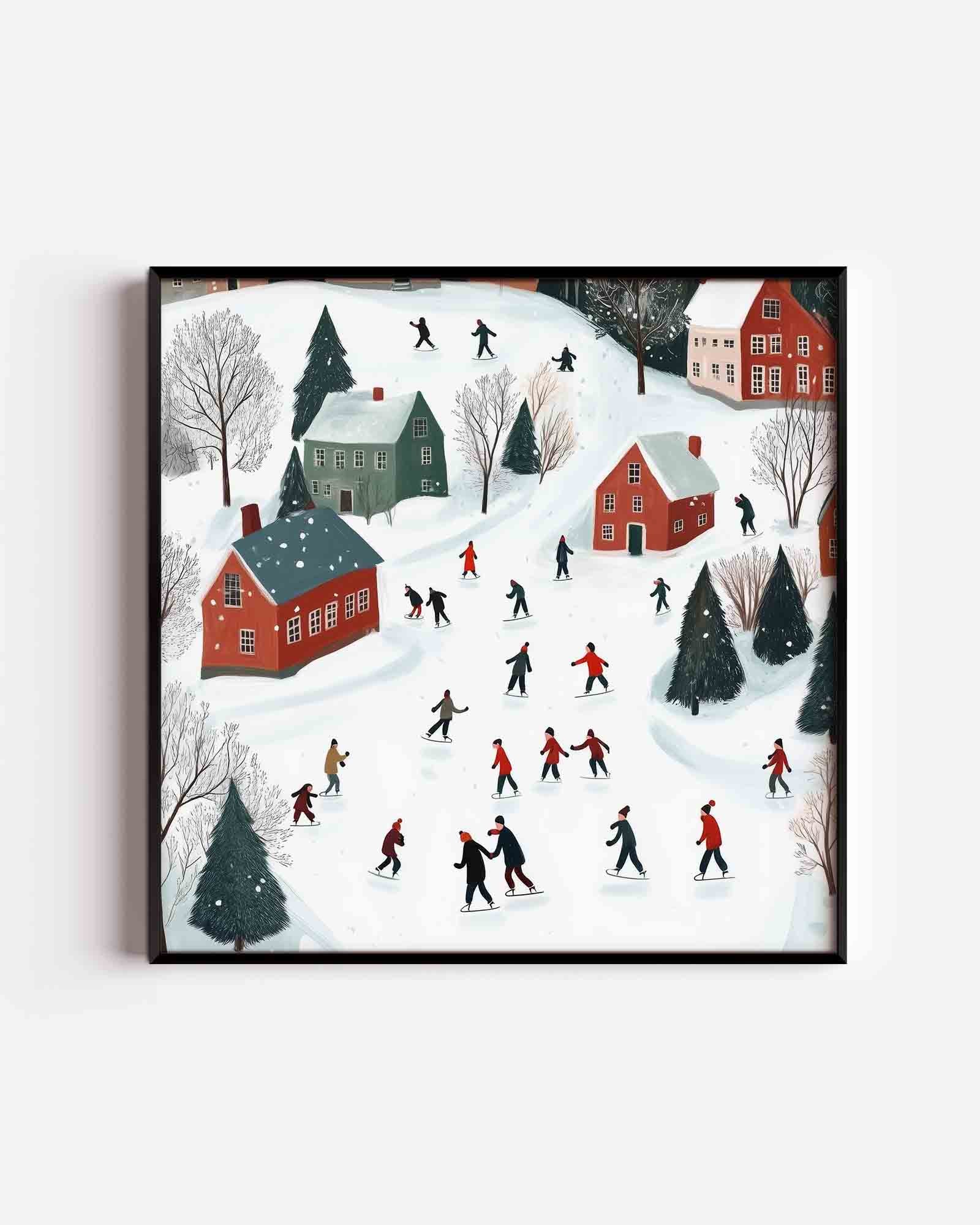 Schaatsers in winterlandschap Poster