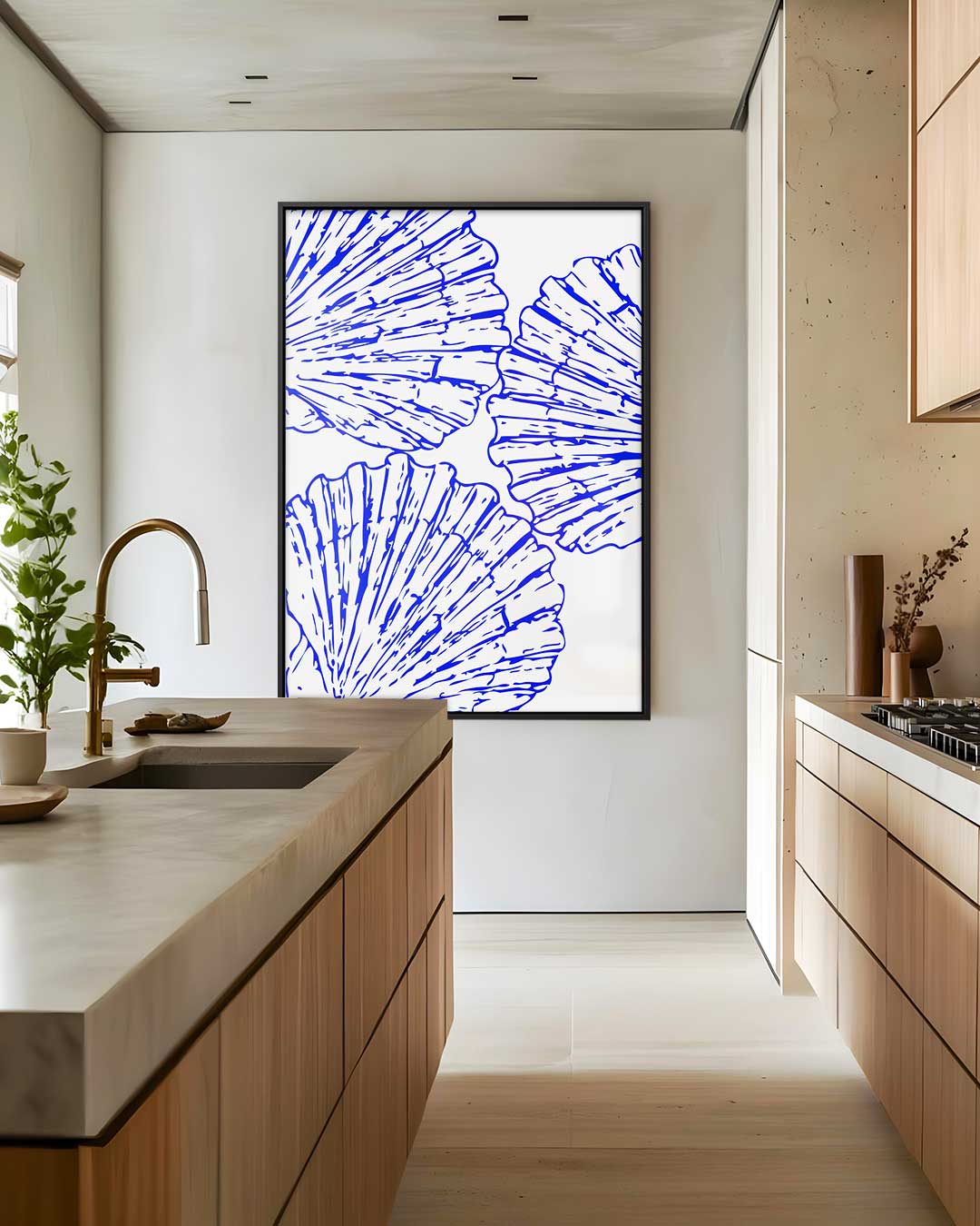 Blauwe schelpenpatroon Kunstwerk-canvas-dibond-plexiglas-wanddecoratie-WallArtistic