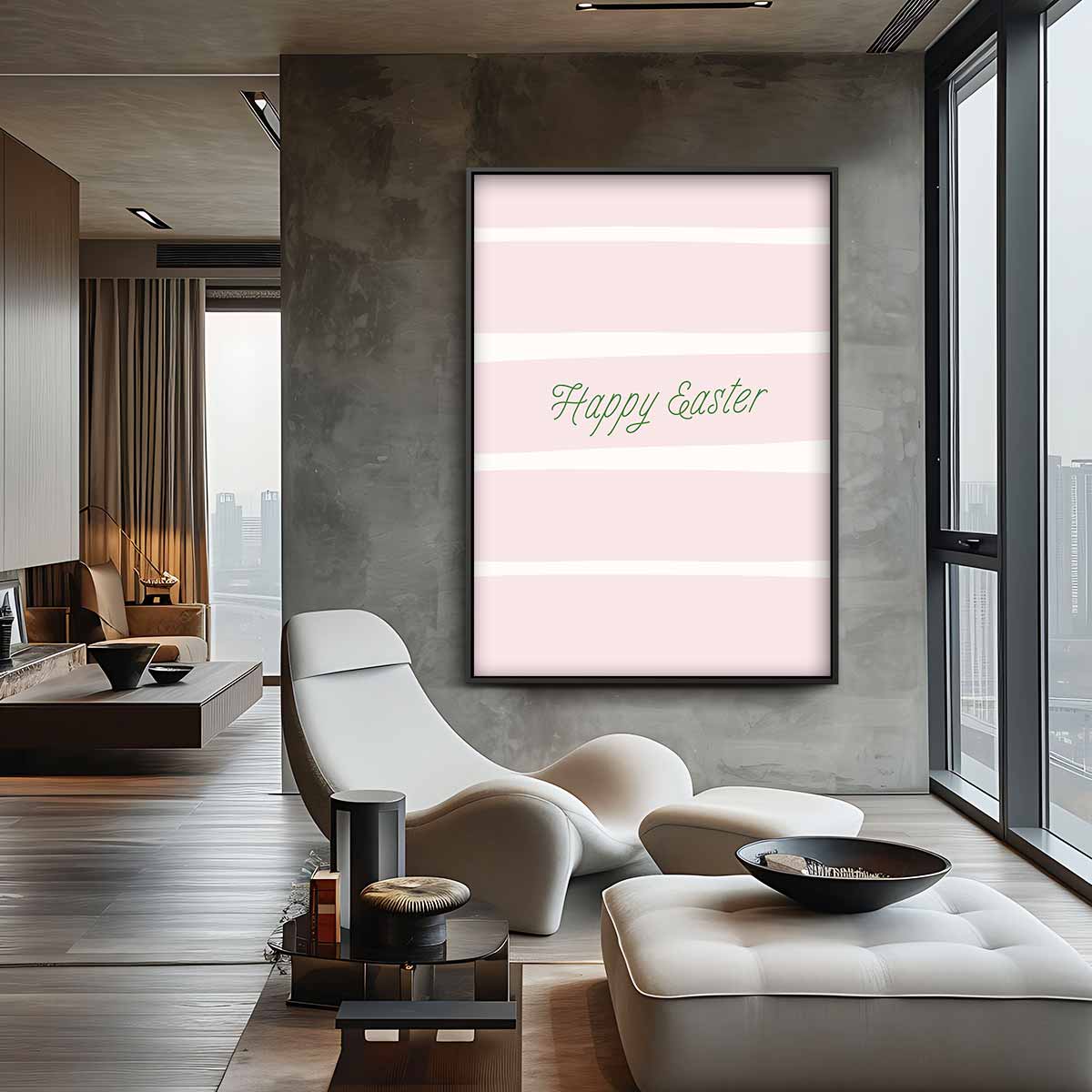 Vrolijke Paasgroet Stripes Kunstwerk-canvas-dibond-plexiglas-wanddecoratie-WallArtistic
