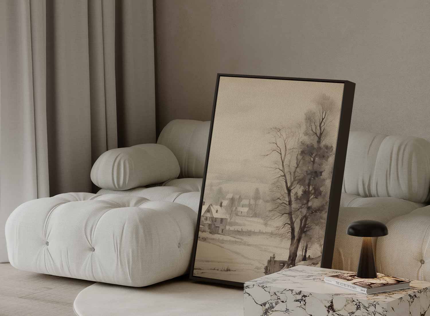 Winterlandschap in Waterverf Kunstwerk-canvas-dibond-plexiglas-wanddecoratie-WallArtistic