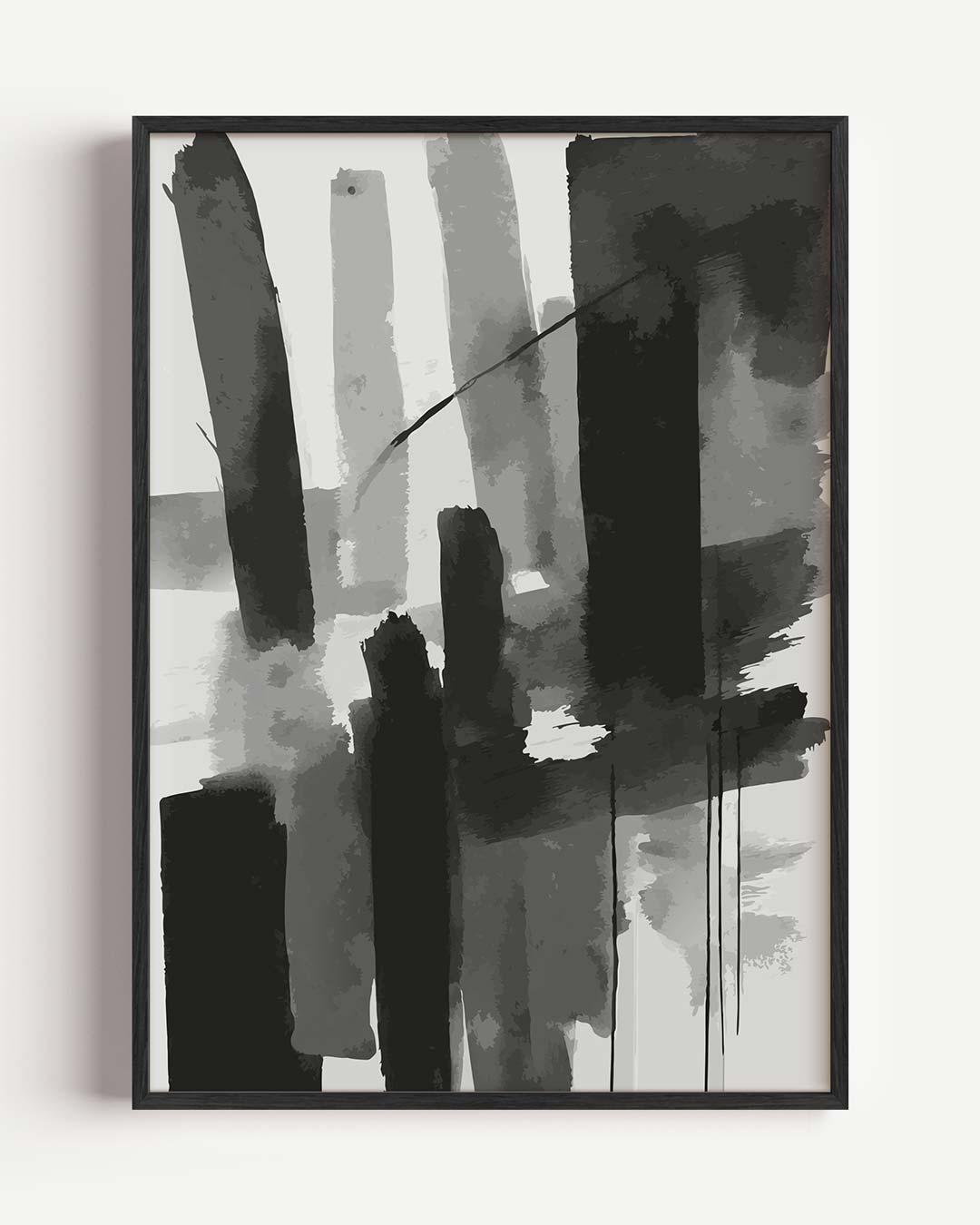 Abstracte Zwart-Wit Penselstreken Poster