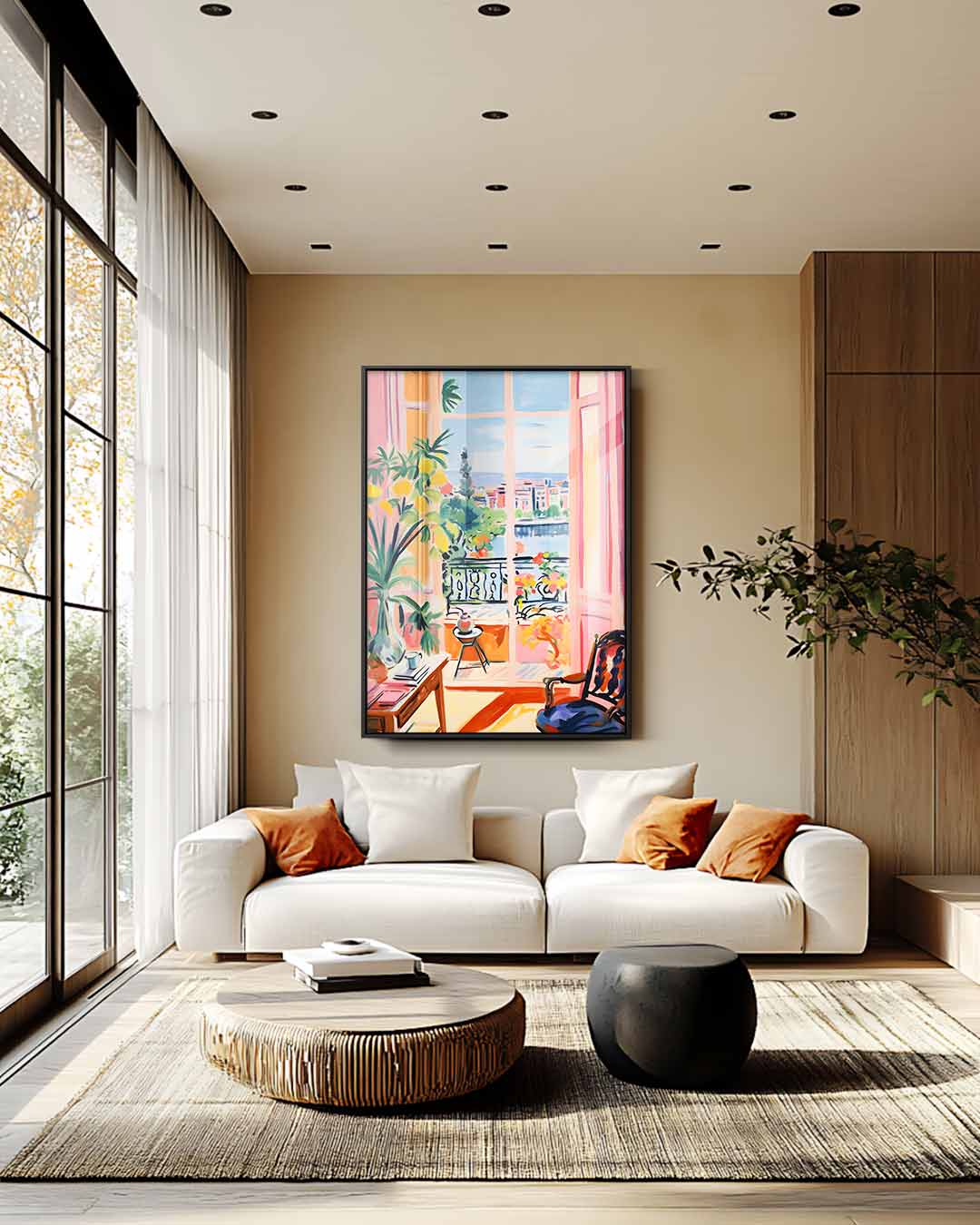 Zonnige Terras Uitzicht Kunstwerk-canvas-dibond-plexiglas-wanddecoratie-WallArtistic