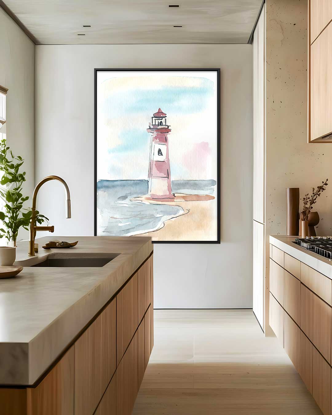 Schets van Vuurtoren aan Zee Kunstwerk-canvas-dibond-plexiglas-wanddecoratie-WallArtistic