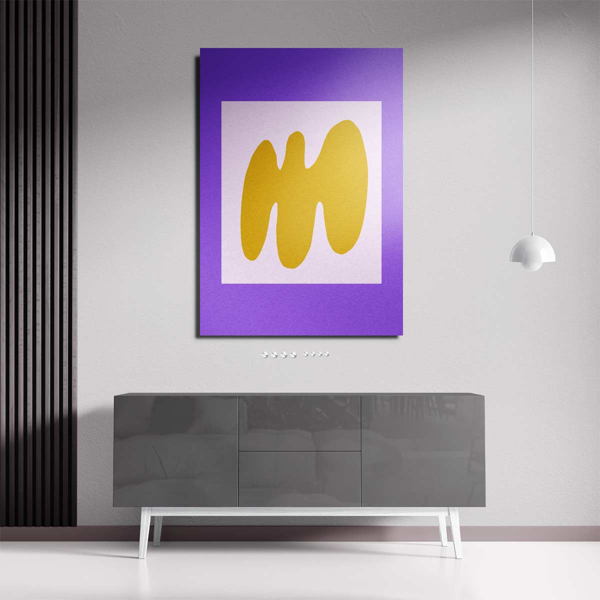 Abstracte Gele Golf op Paarse Achtergrond Kunstwerk-canvas-dibond-plexiglas-wanddecoratie-WallArtistic