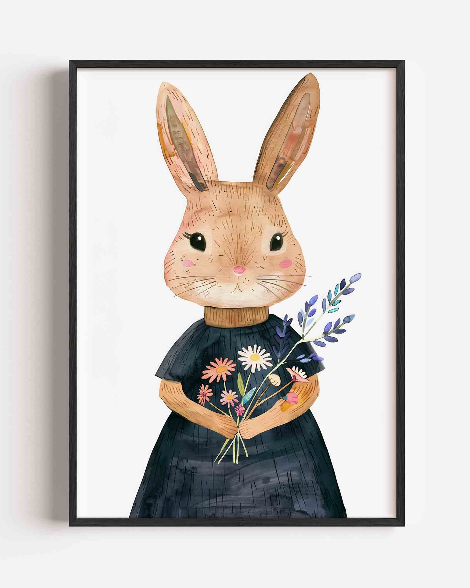 Konijn met bloemen Poster