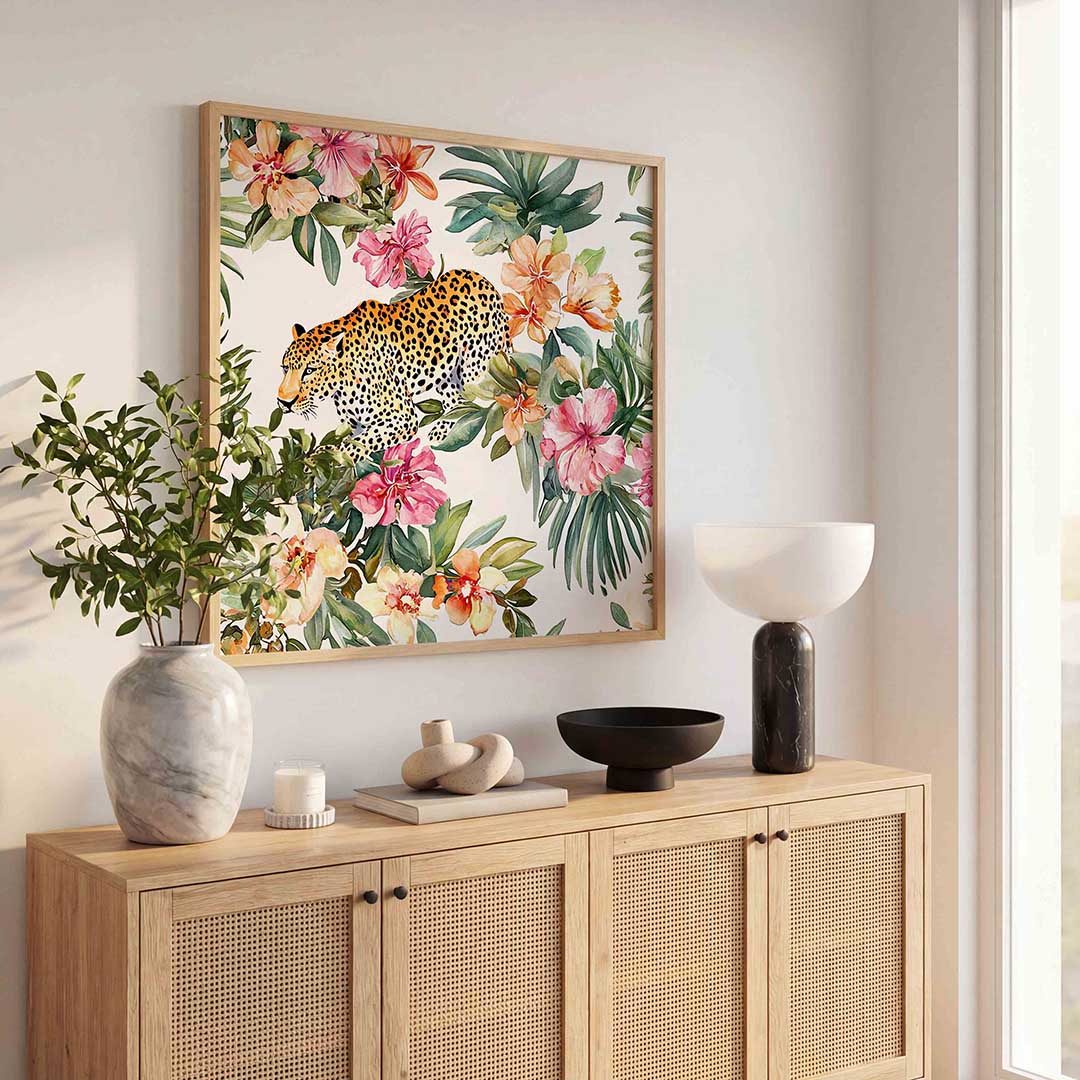 Luipaard en bloemen Poster