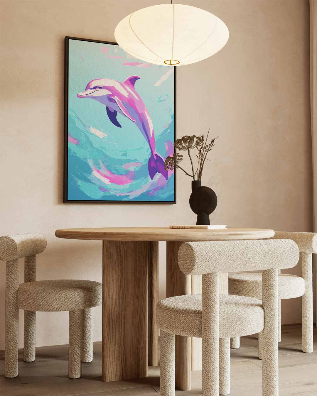 Dansende Dolfijn in Oceaan Blues Kunstwerk-canvas-dibond-plexiglas-wanddecoratie-WallArtistic