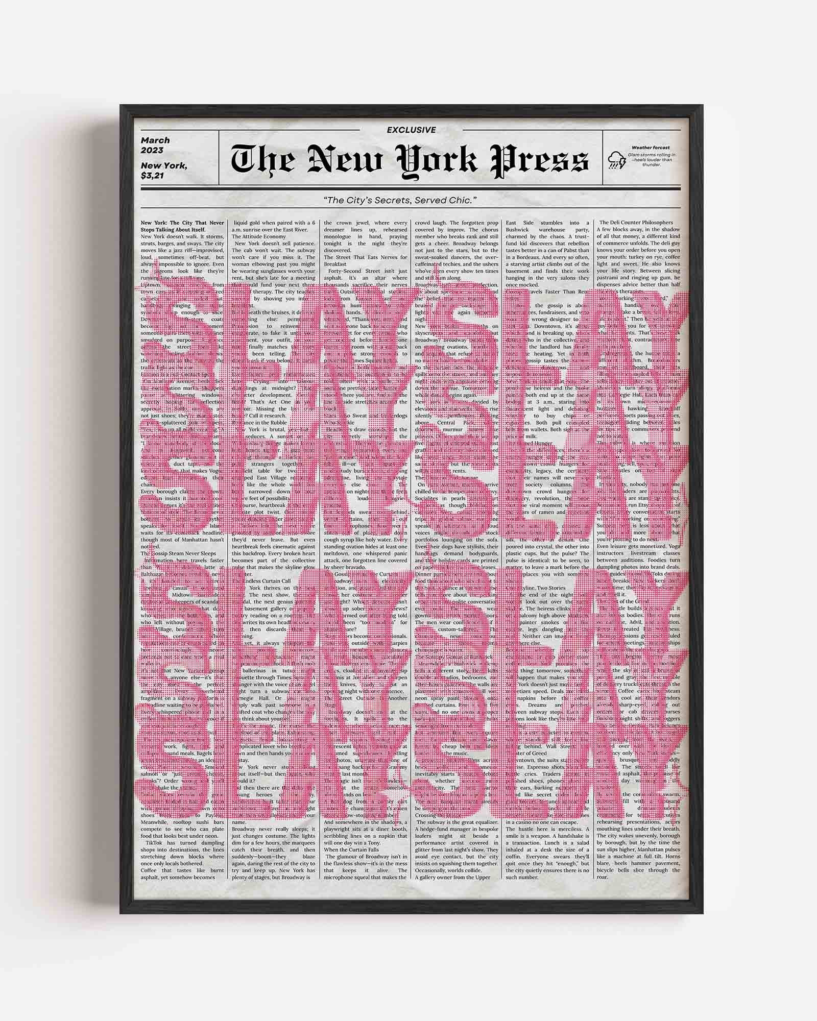 Newspaper en roze tekst Poster