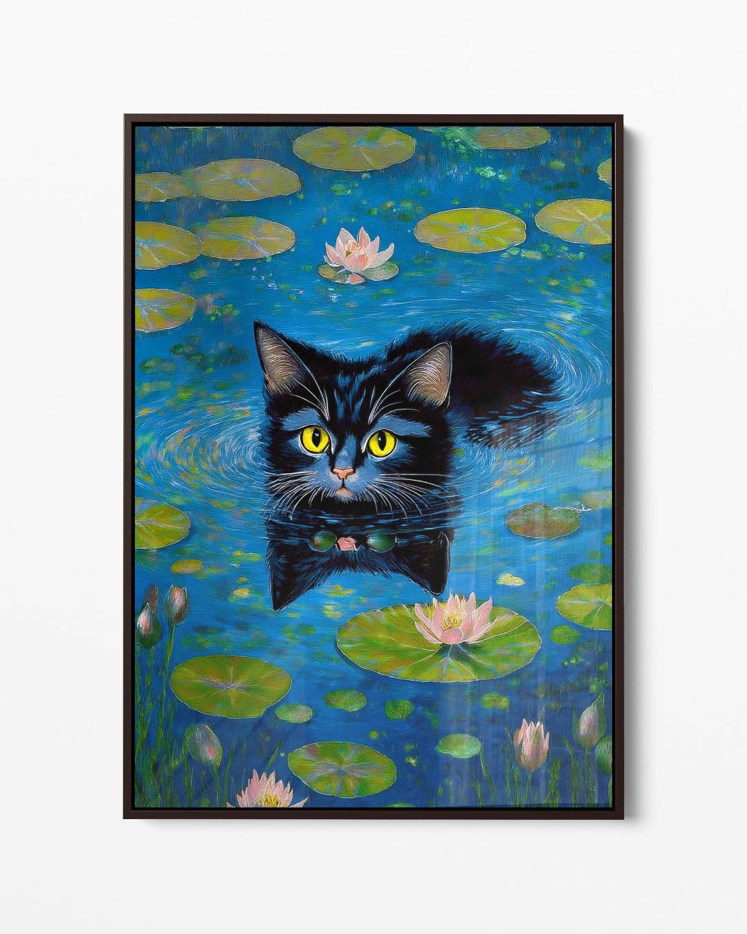 Zwemmende Kat Tussen Waterlelies Kunstwerk-canvas-dibond-plexiglas-wanddecoratie-WallArtistic