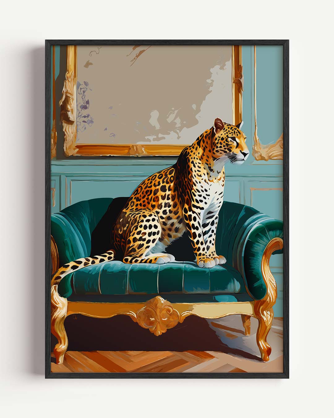 Elegante Luipaard op Luxe Sofa Poster