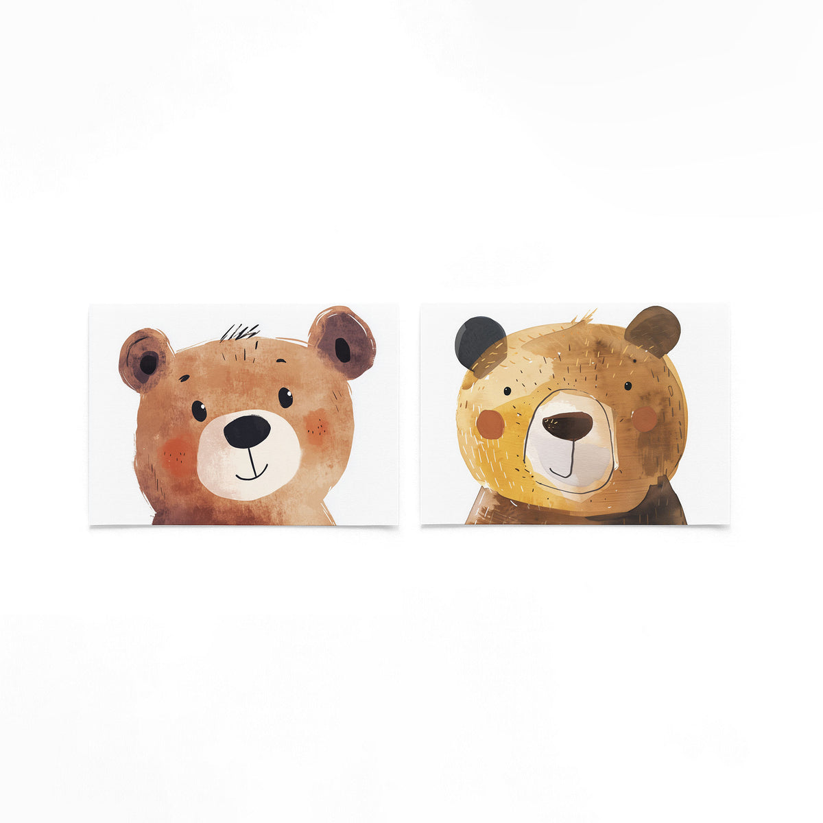 Twee liggende posters met donkere tinten en een rustige visuele opbouw op een gebroken witte achtergrond