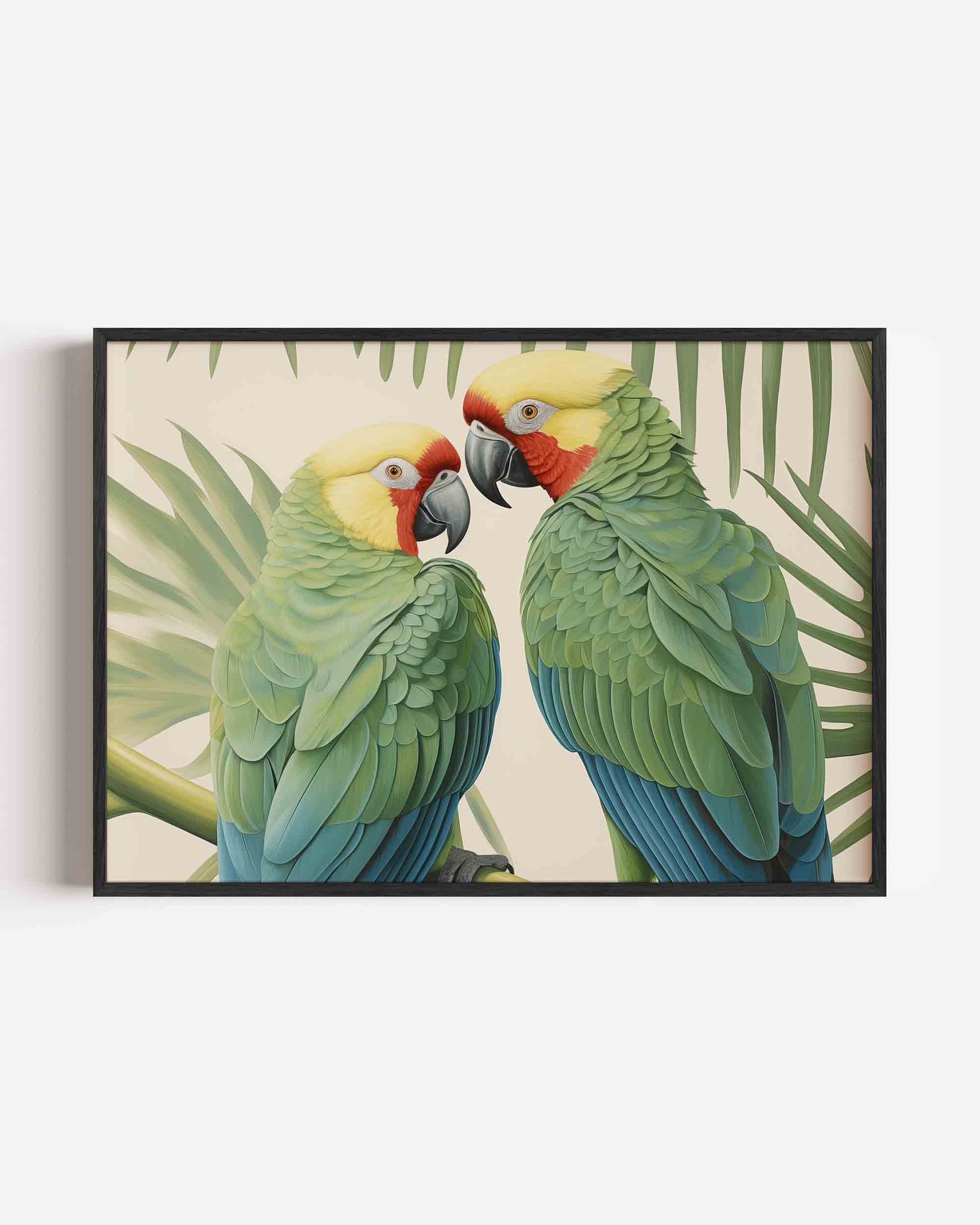 Papegaaien met bladeren Poster
