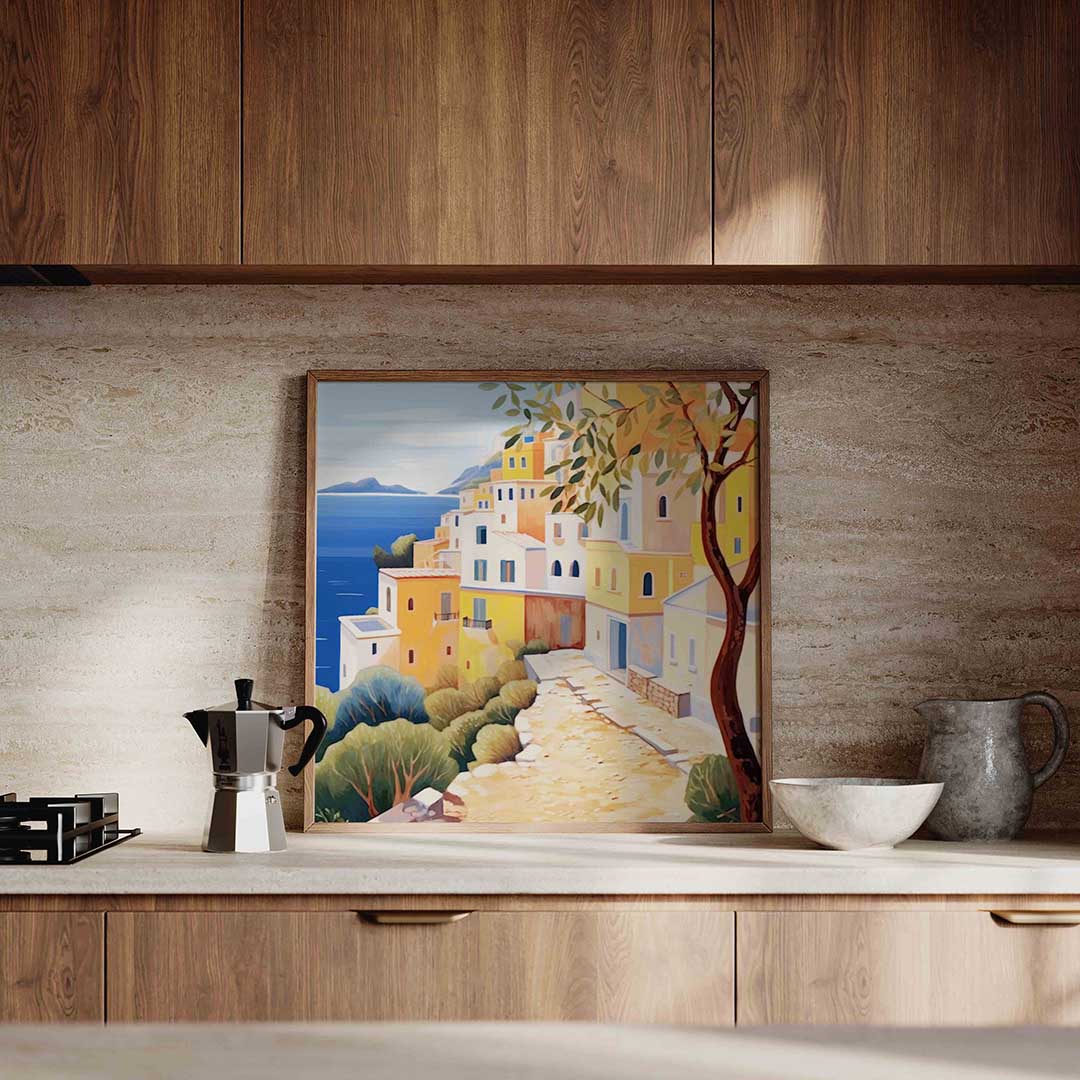Mediterrane huizen aan zee Poster