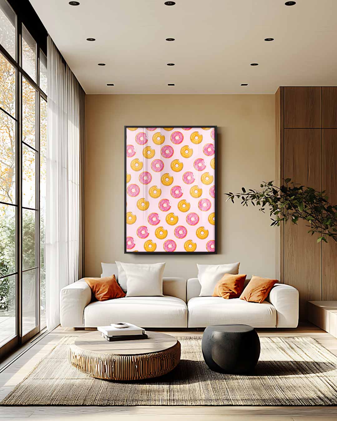 Vrolijke Donut Herhaling Kunstwerk-canvas-dibond-plexiglas-wanddecoratie-WallArtistic