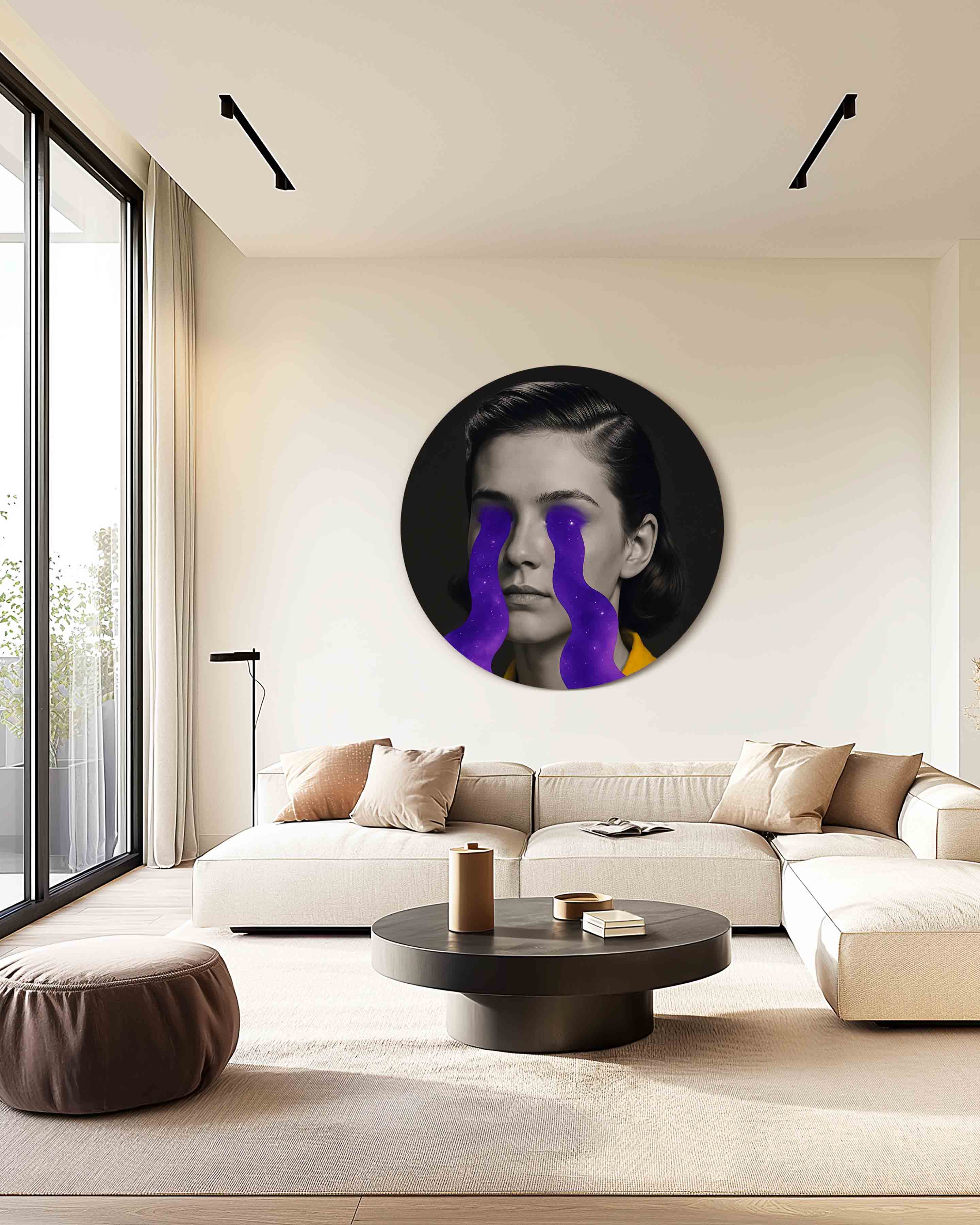 Portret met paarse vormen Muurcirkel