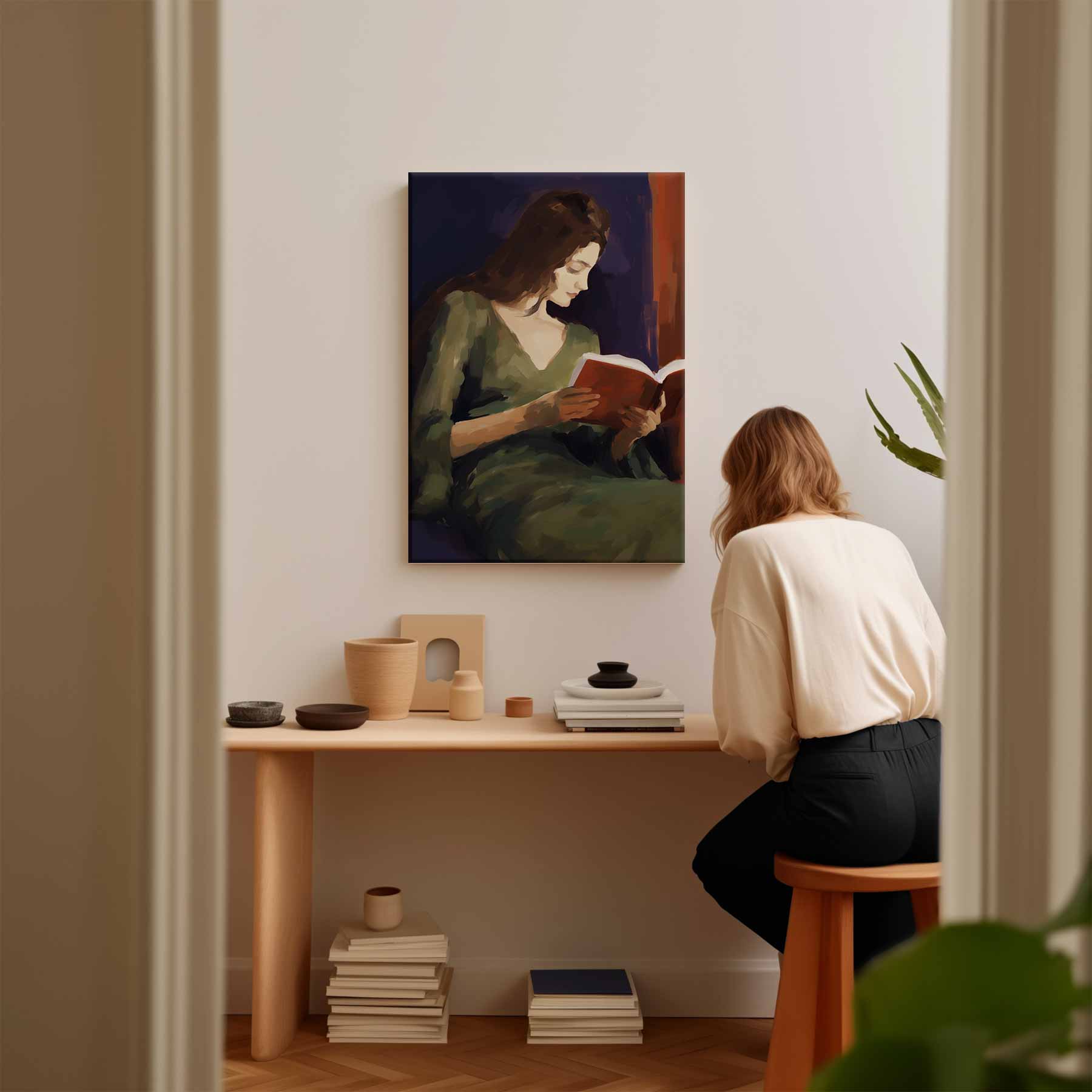 Lezend in Rust Kunstwerk-canvas-dibond-plexiglas-wanddecoratie-WallArtistic