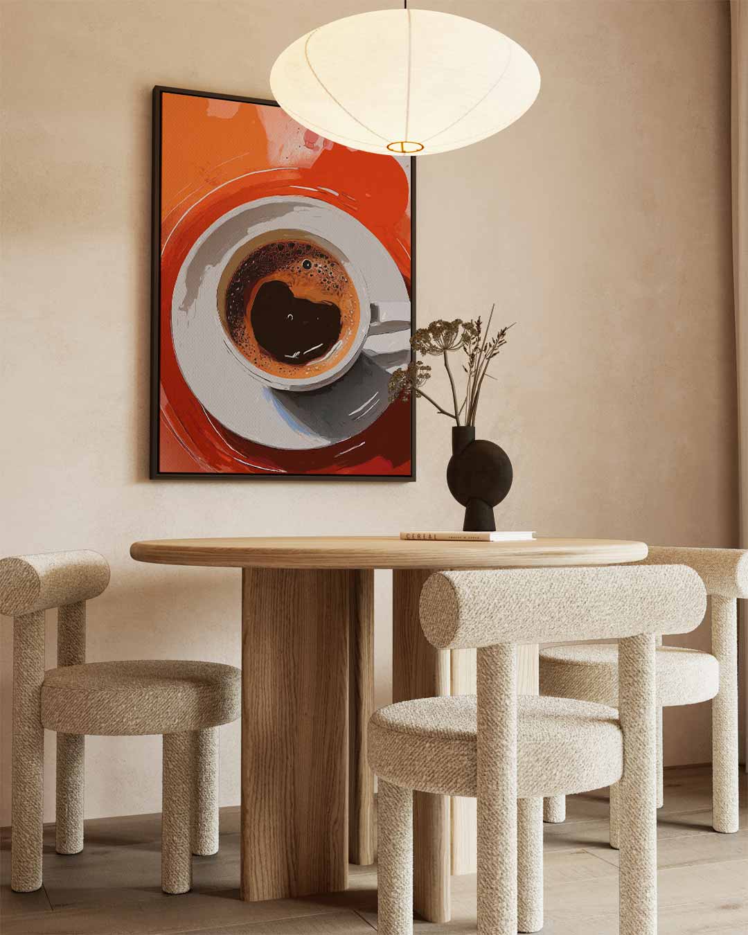 Koffiekunst in oranje Kunstwerk-canvas-dibond-plexiglas-wanddecoratie-WallArtistic