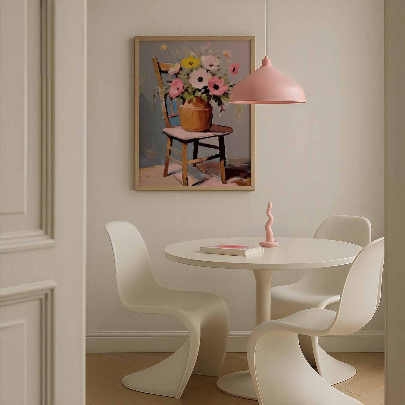 Bloemenvaas op Houten Stoel Poster