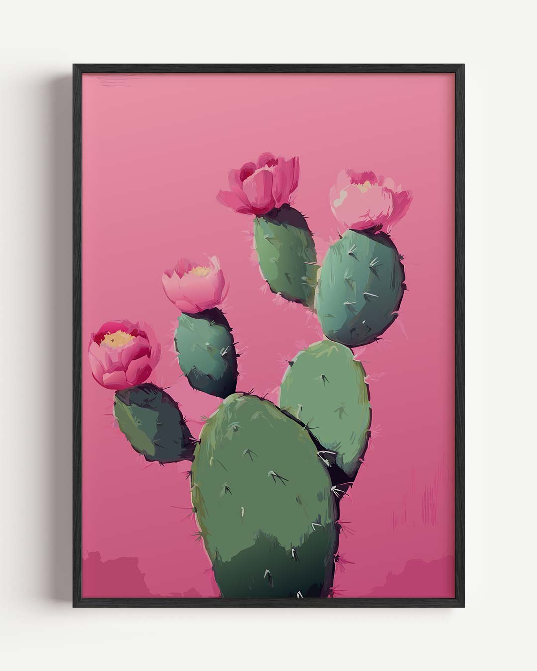 Cactus Bloemenpracht op Roze Poster