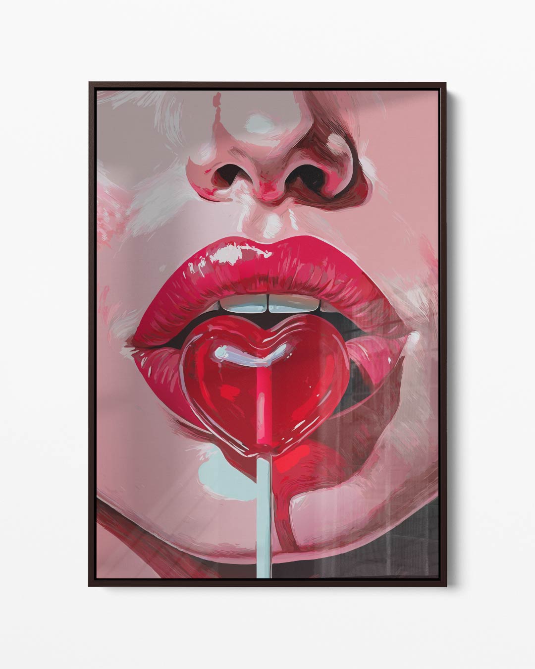 Lippen met Hart Lolly Kunstwerk-canvas-dibond-plexiglas-wanddecoratie-WallArtistic