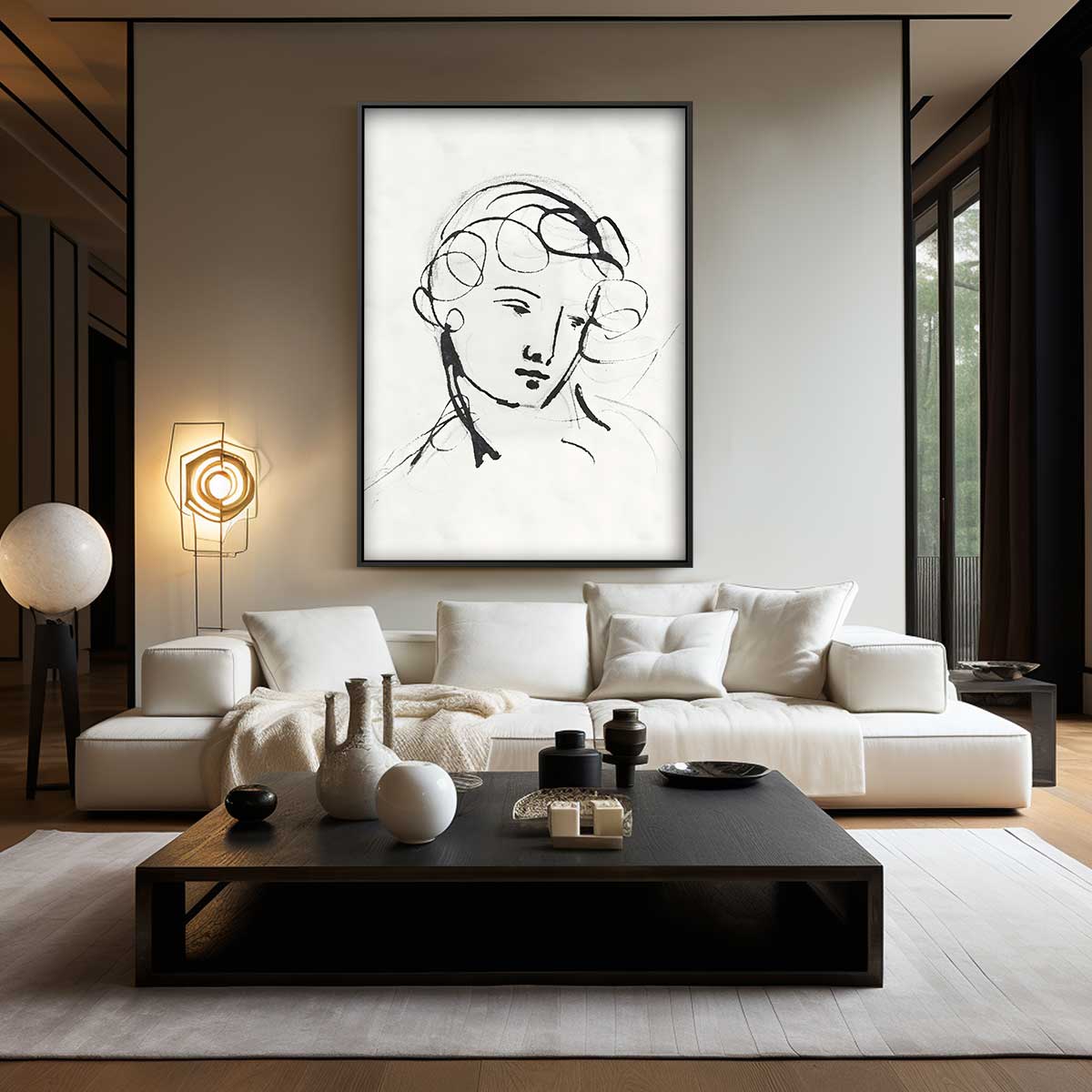 Elegante Lijnenschets Portret Kunstwerk-canvas-dibond-plexiglas-wanddecoratie-WallArtistic