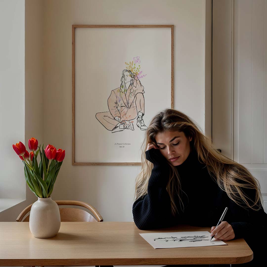 Vrouwelijke Bloemenillustratie Poster-WallArtistic