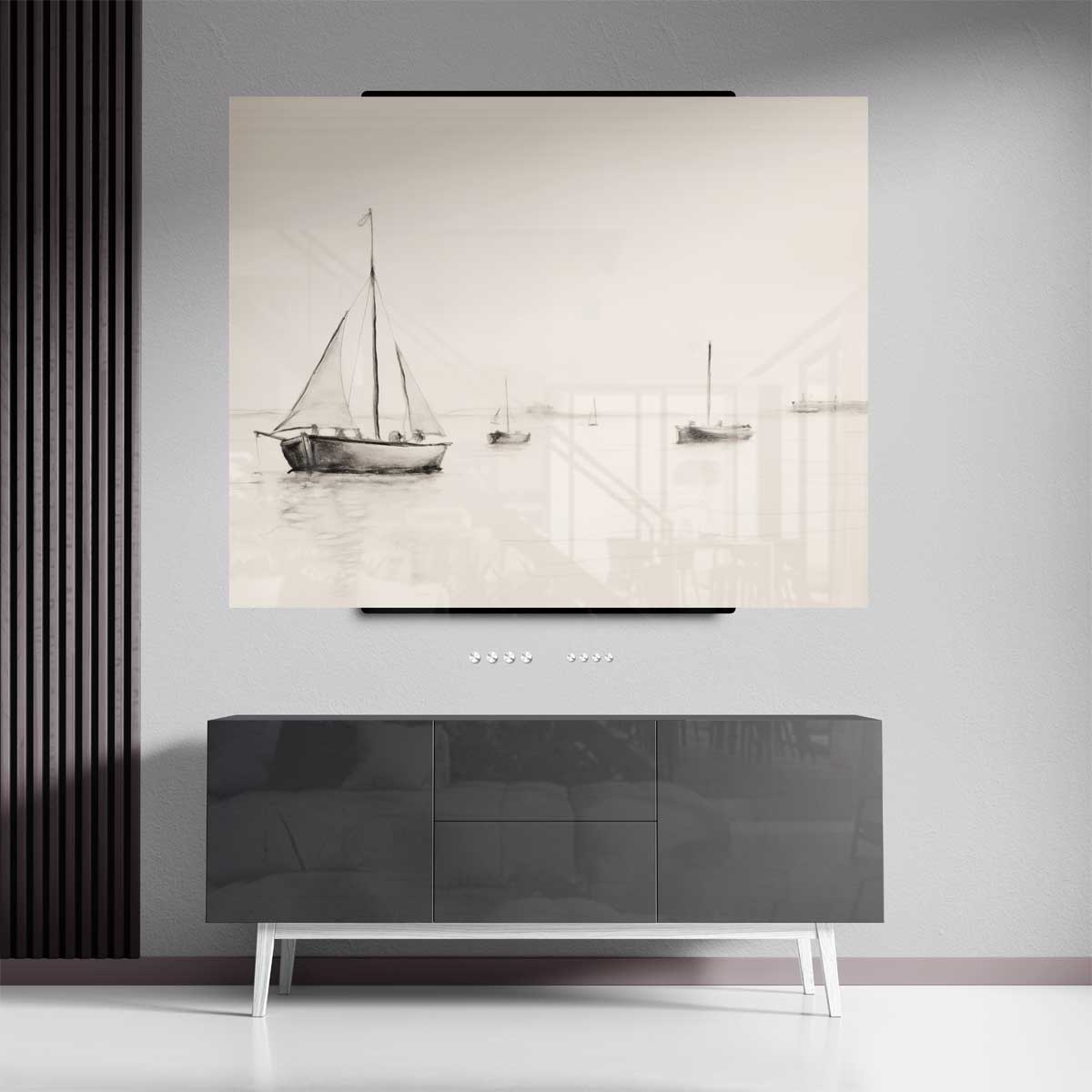 Rustige Zeilboten op de Horizon Kunstwerk-canvas-dibond-plexiglas-wanddecoratie-WallArtistic