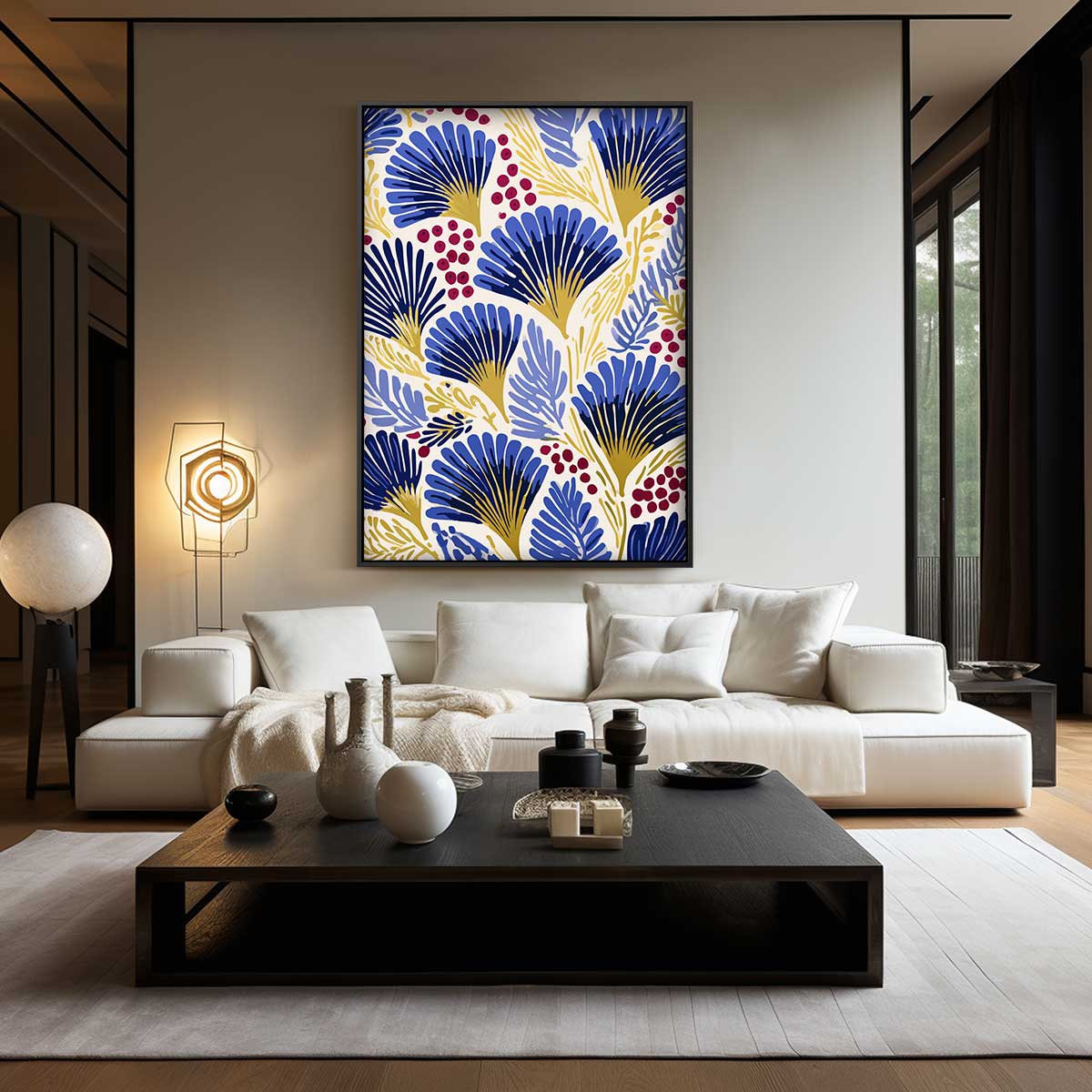Blauwe Botanische Vibes Kunstwerk-canvas-dibond-plexiglas-wanddecoratie-WallArtistic