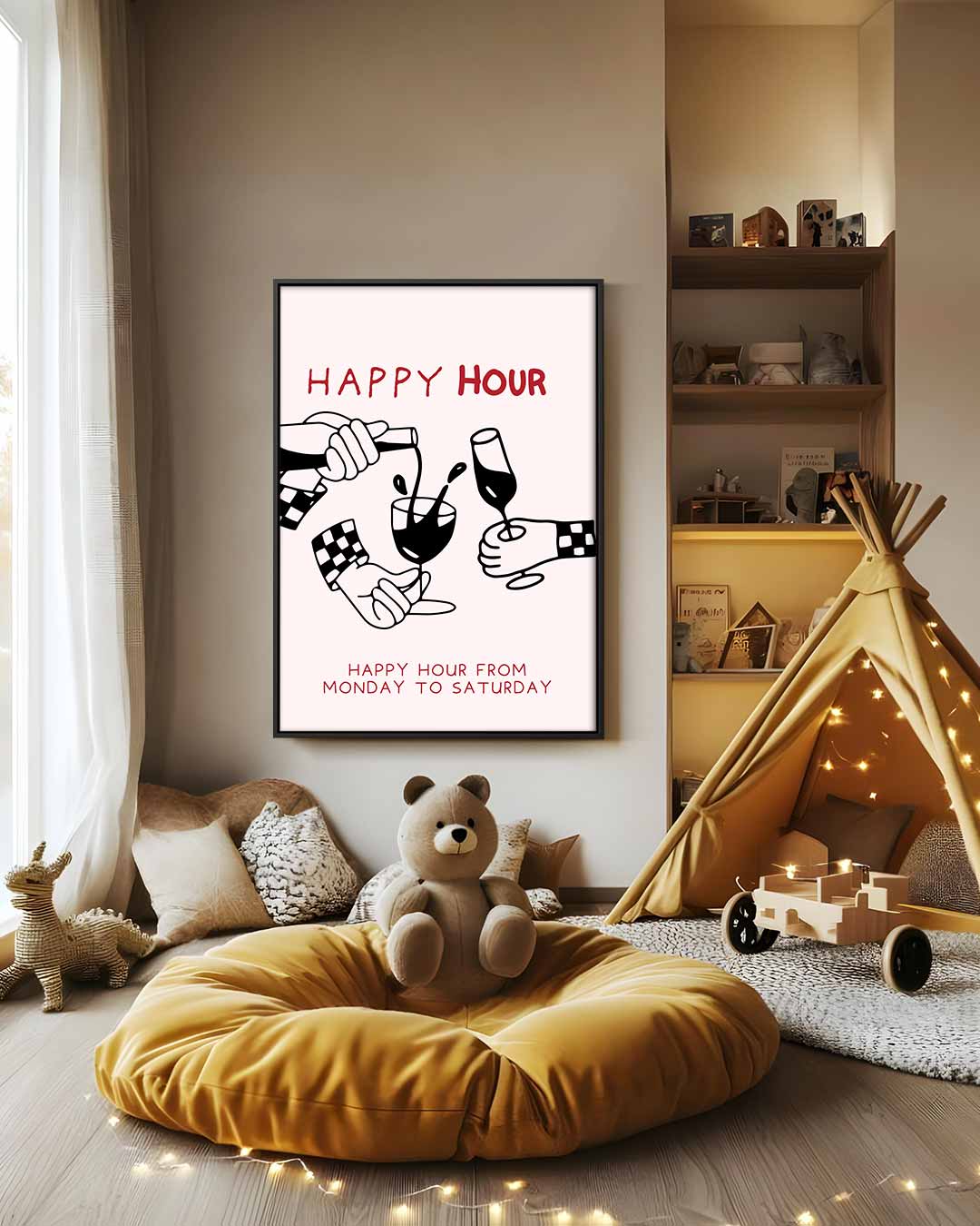 Happy Hour Illustratie Kunstwerk-canvas-dibond-plexiglas-wanddecoratie-WallArtistic