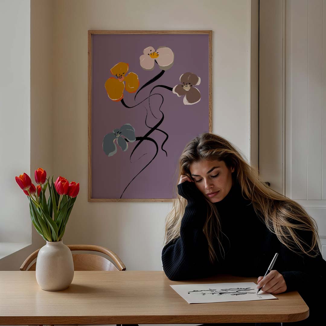 Bloemenpracht op Paarse Achtergrond Poster-WallArtistic