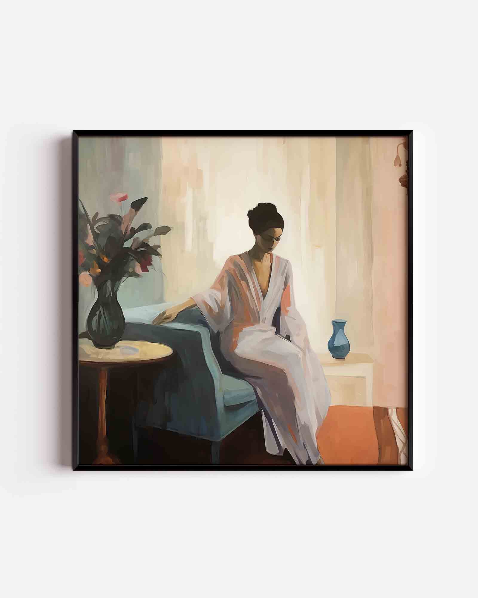 Vrouw in interieur Poster