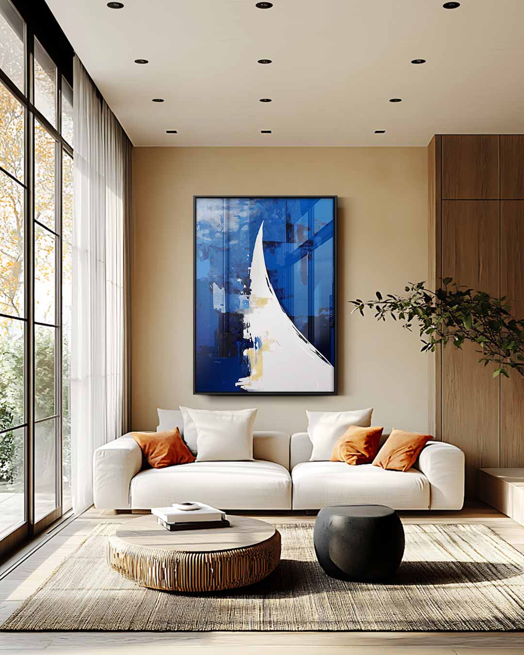 Blauwe Abstracte Golf Kunstwerk-canvas-dibond-plexiglas-wanddecoratie-WallArtistic