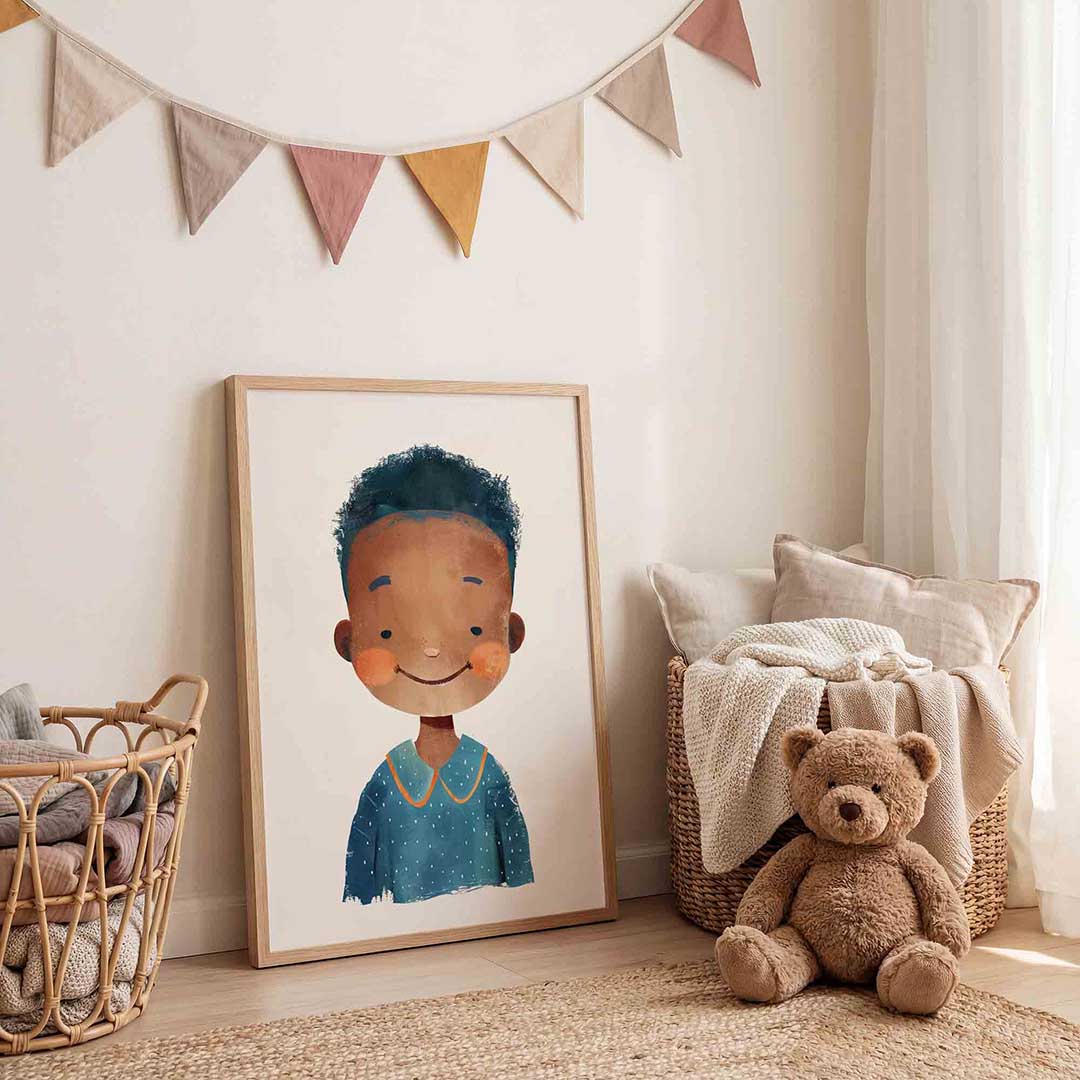Jongen met blauwe trui Poster